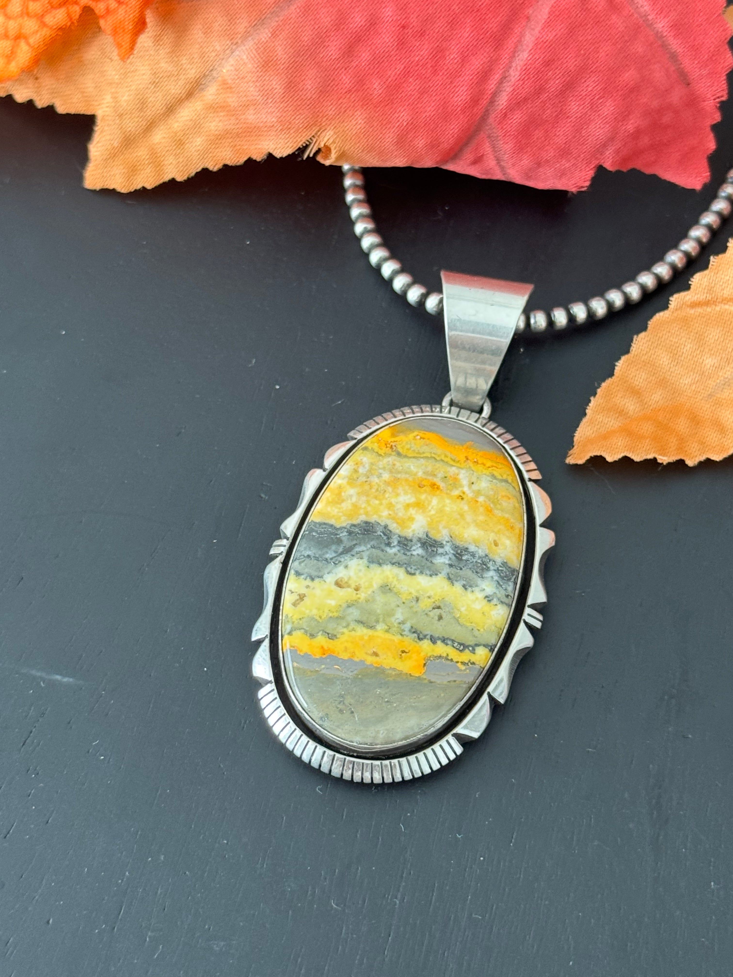 Eddie Secatero Bumblebee Jasper & Sterling Silver Pendant