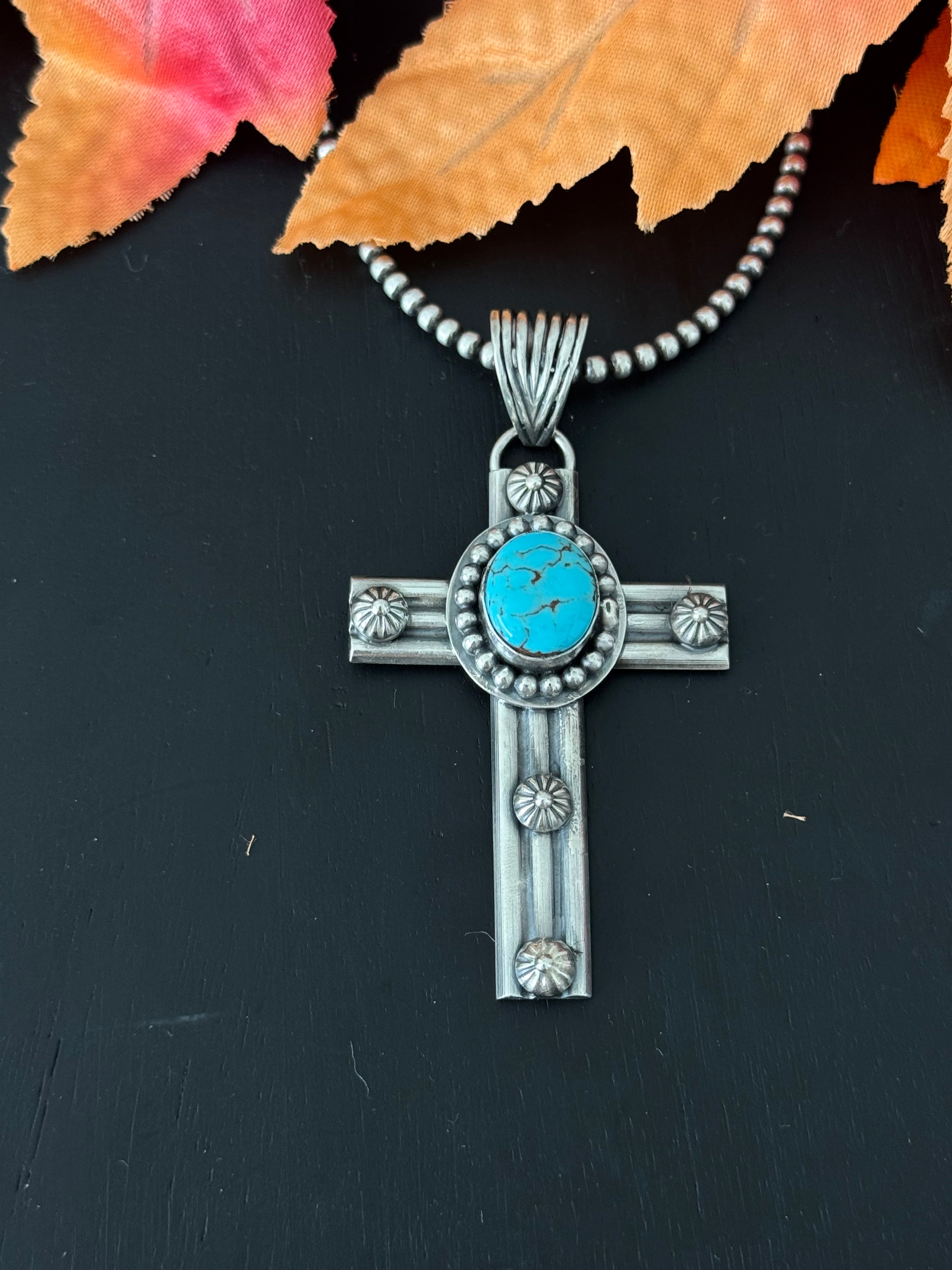 Calvin Delgarito Egyptian Turquoise & Sterling Silver Cross Pendant