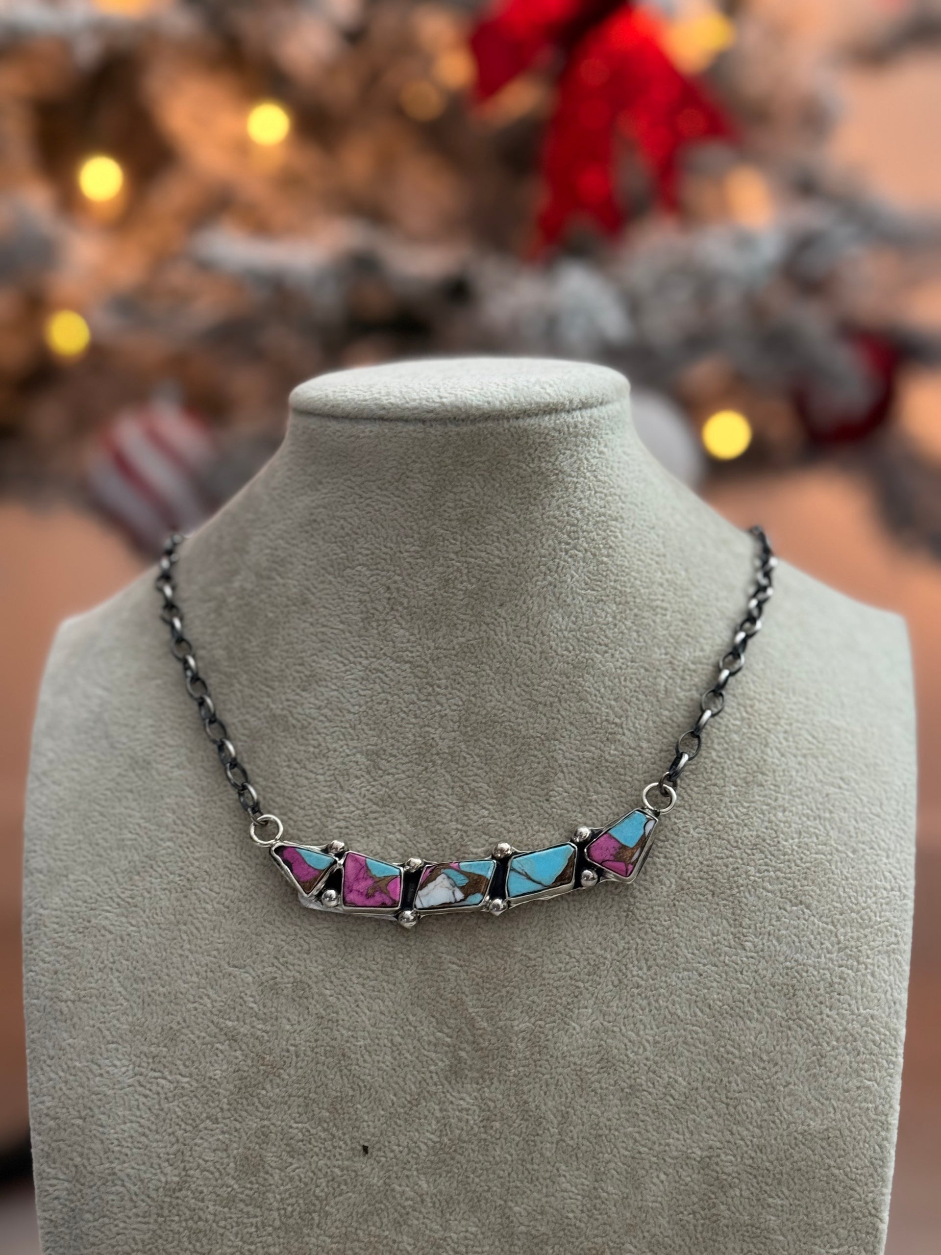 Jude Candelaria Cotton Candy Composite & Sterling Silver Bar Necklace