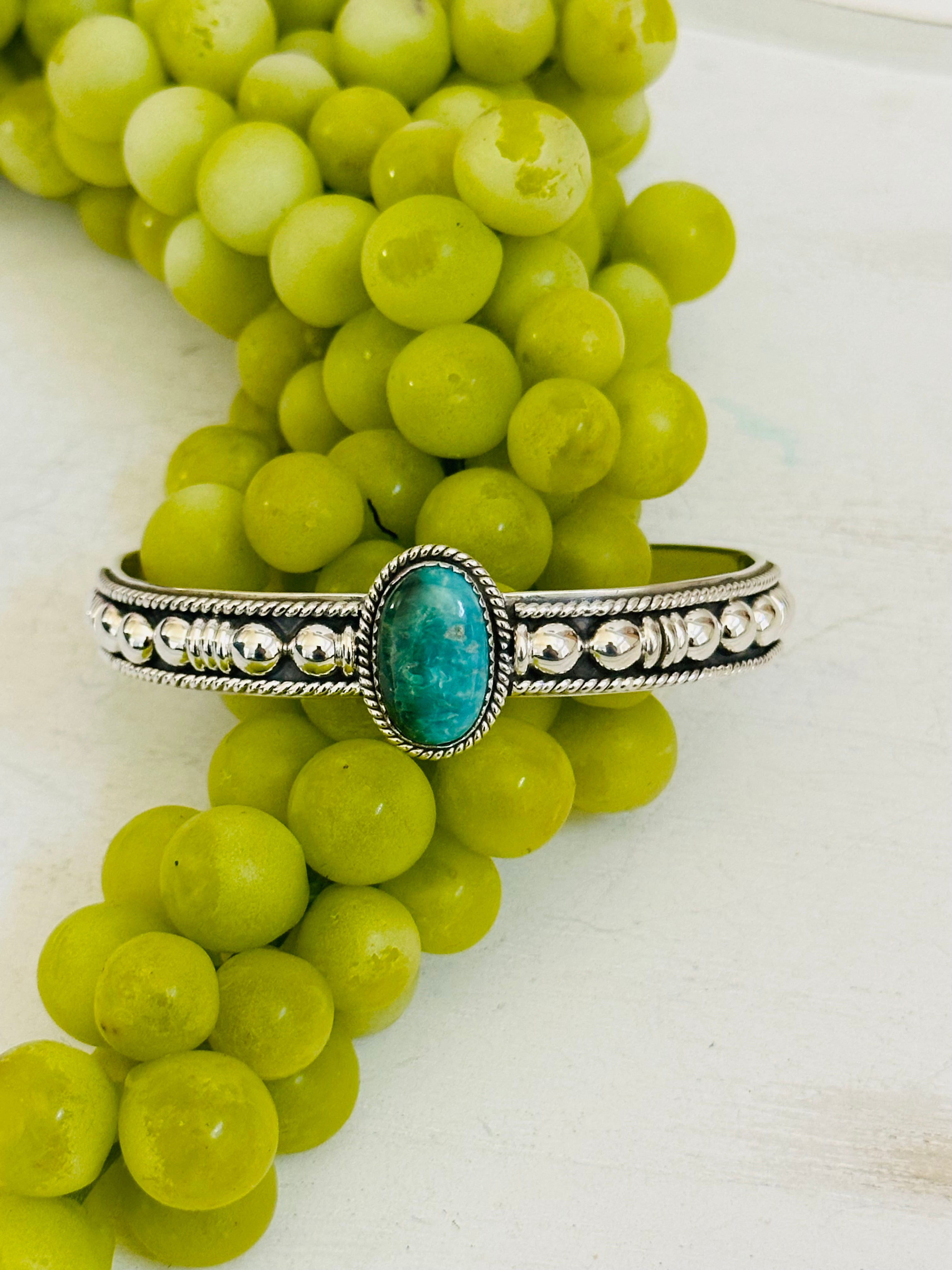 Southwest Made Emerald Valley Turquoise & Sterling Silver Cuff Bracelet