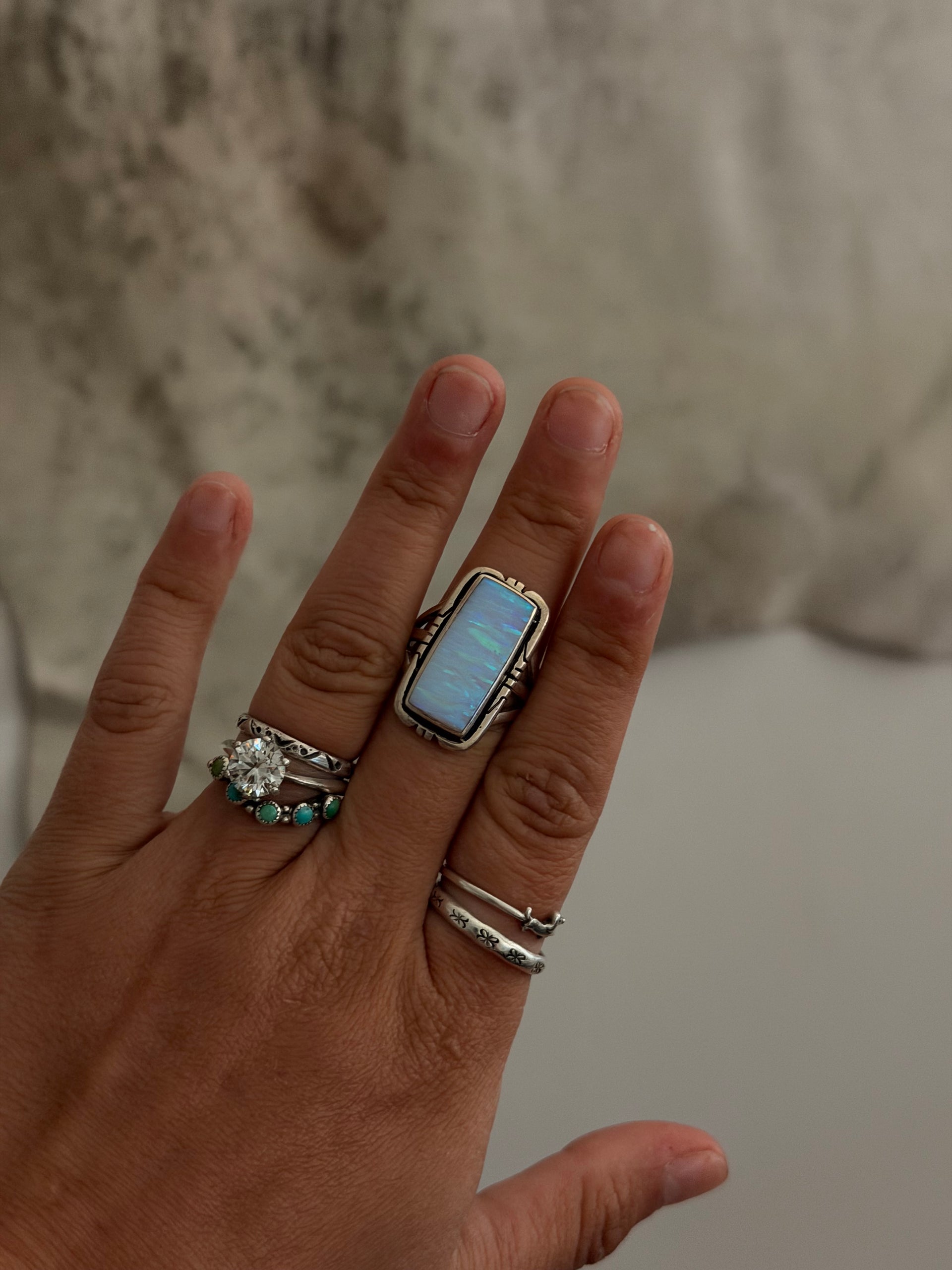 Navajo Made Opal & Sterling Silver Ring Size 8