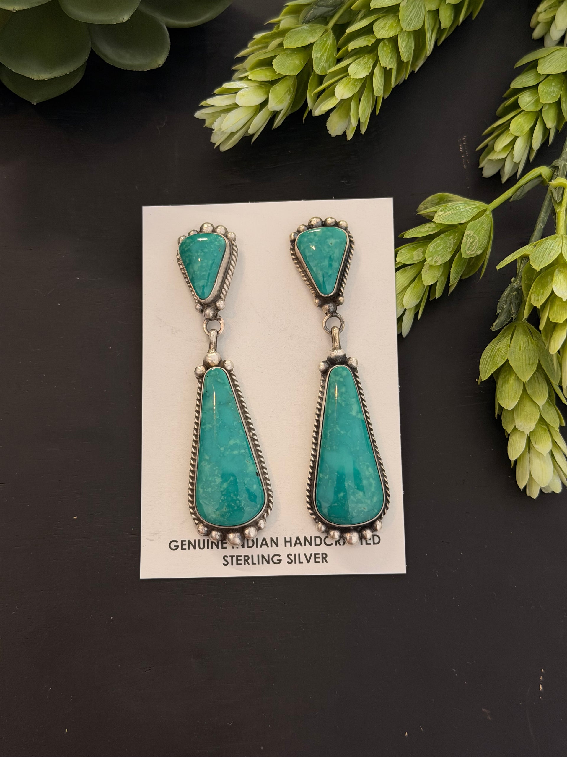 Elouise Kee Kingman Turquoise & Sterling Silver Post Dangle Earring
