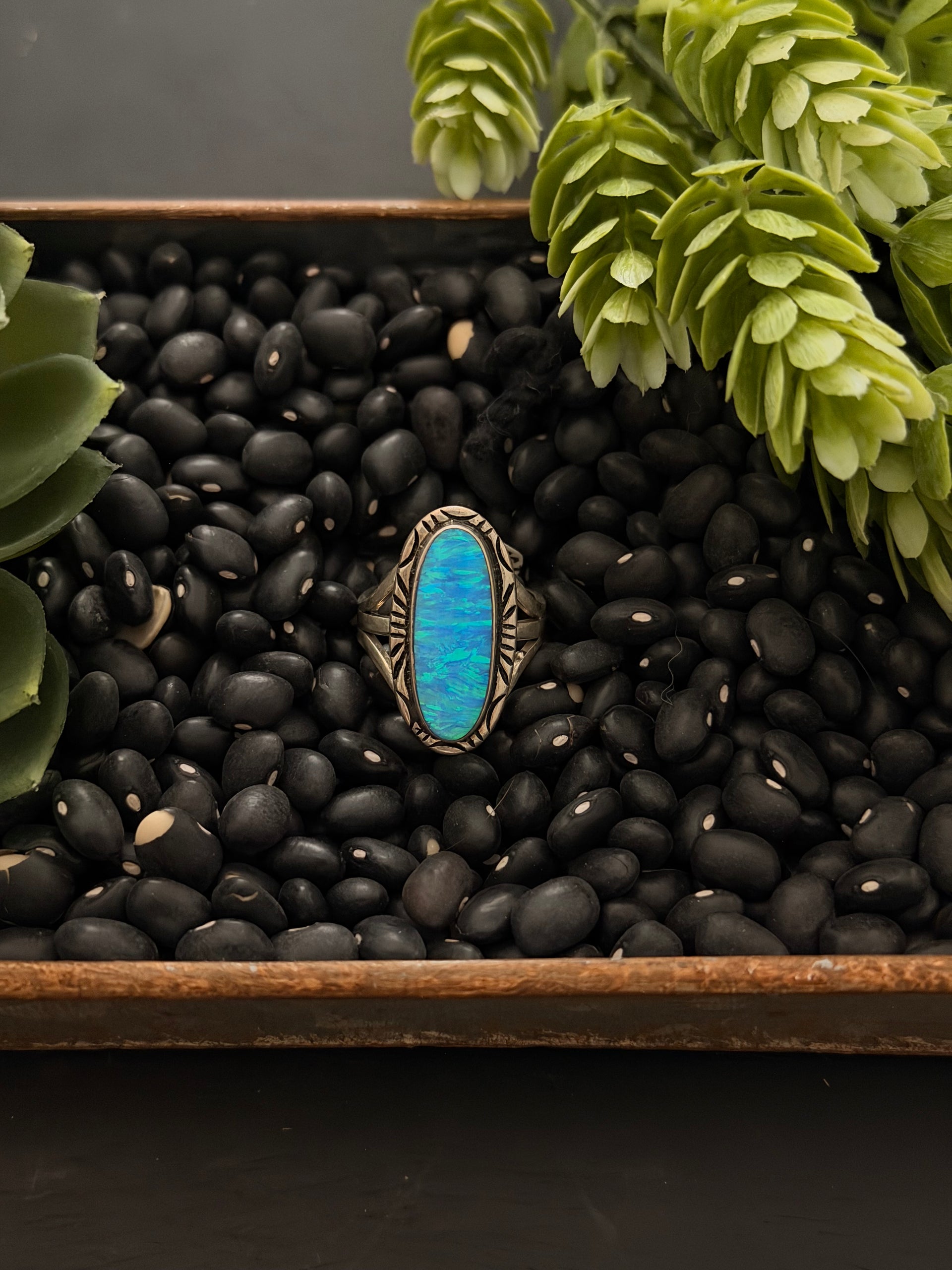 Navajo Made Opal & Sterling Silver Ring Size 7