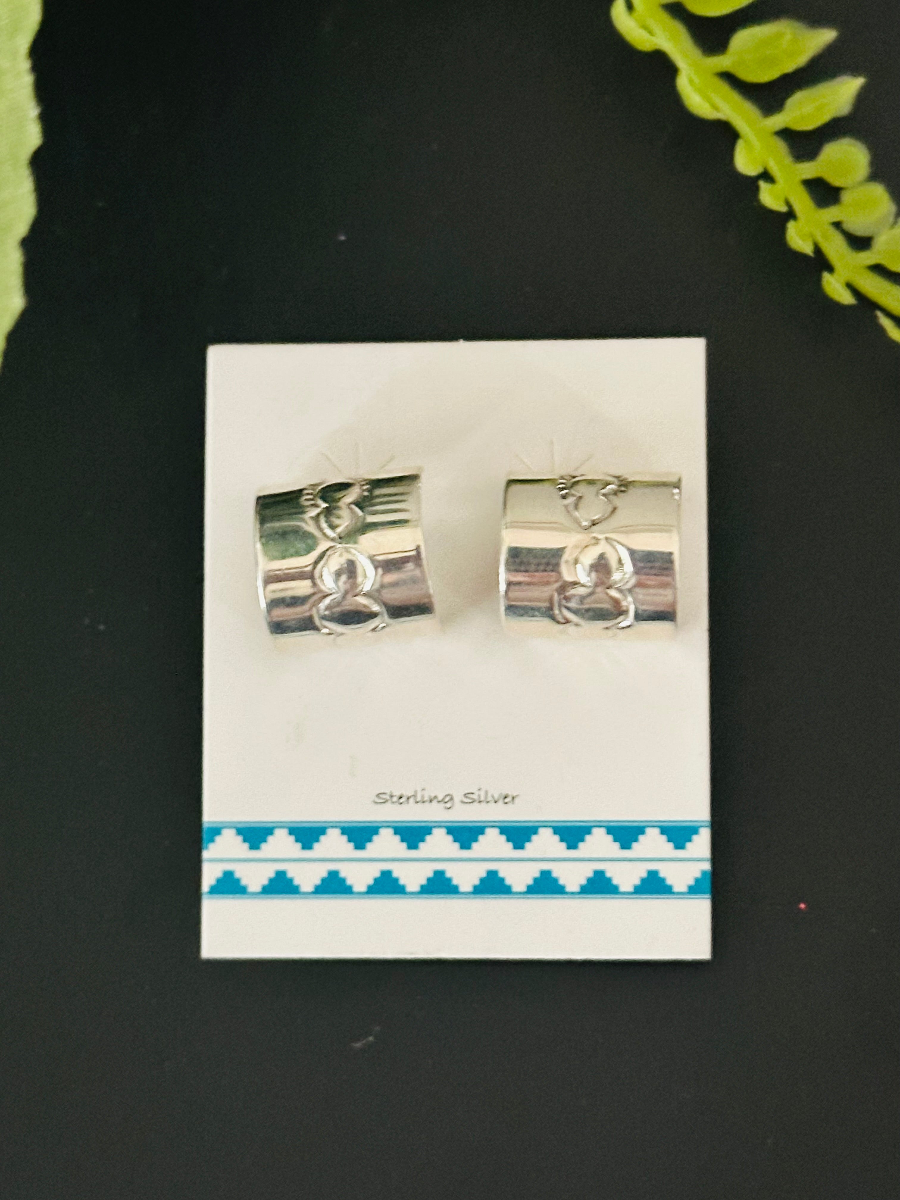 Navajo Made Sterling Silver Post Hoop Earrings