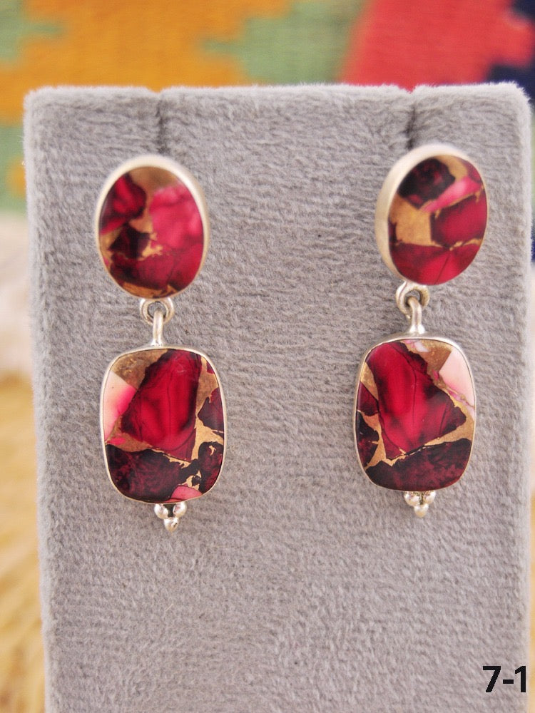 Southwest Made Rose Dahlia & Sterling Silver Dangle Earrings