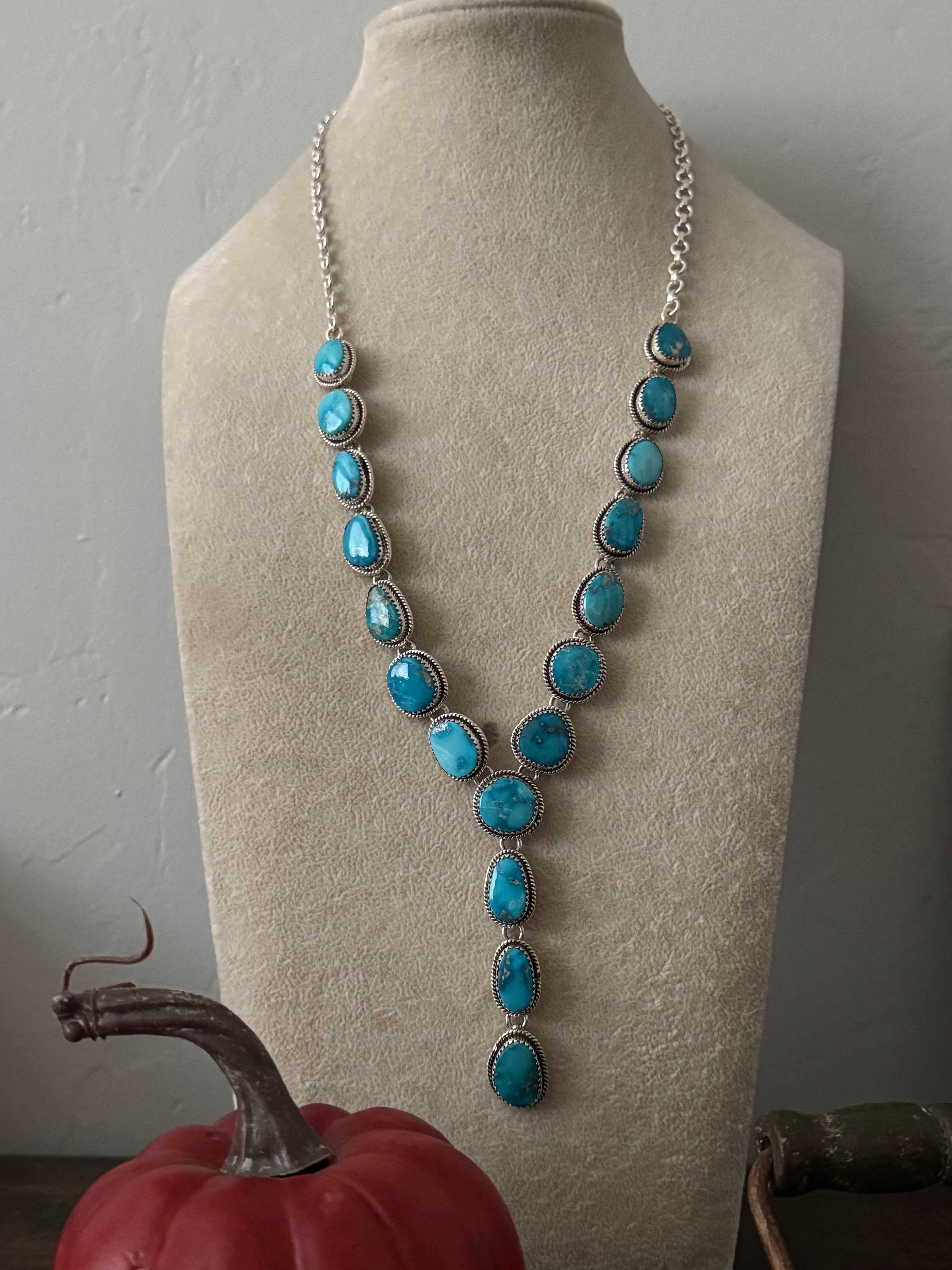 TTD Valley Blue Turquoise & Sterling Silver Lariat Necklace