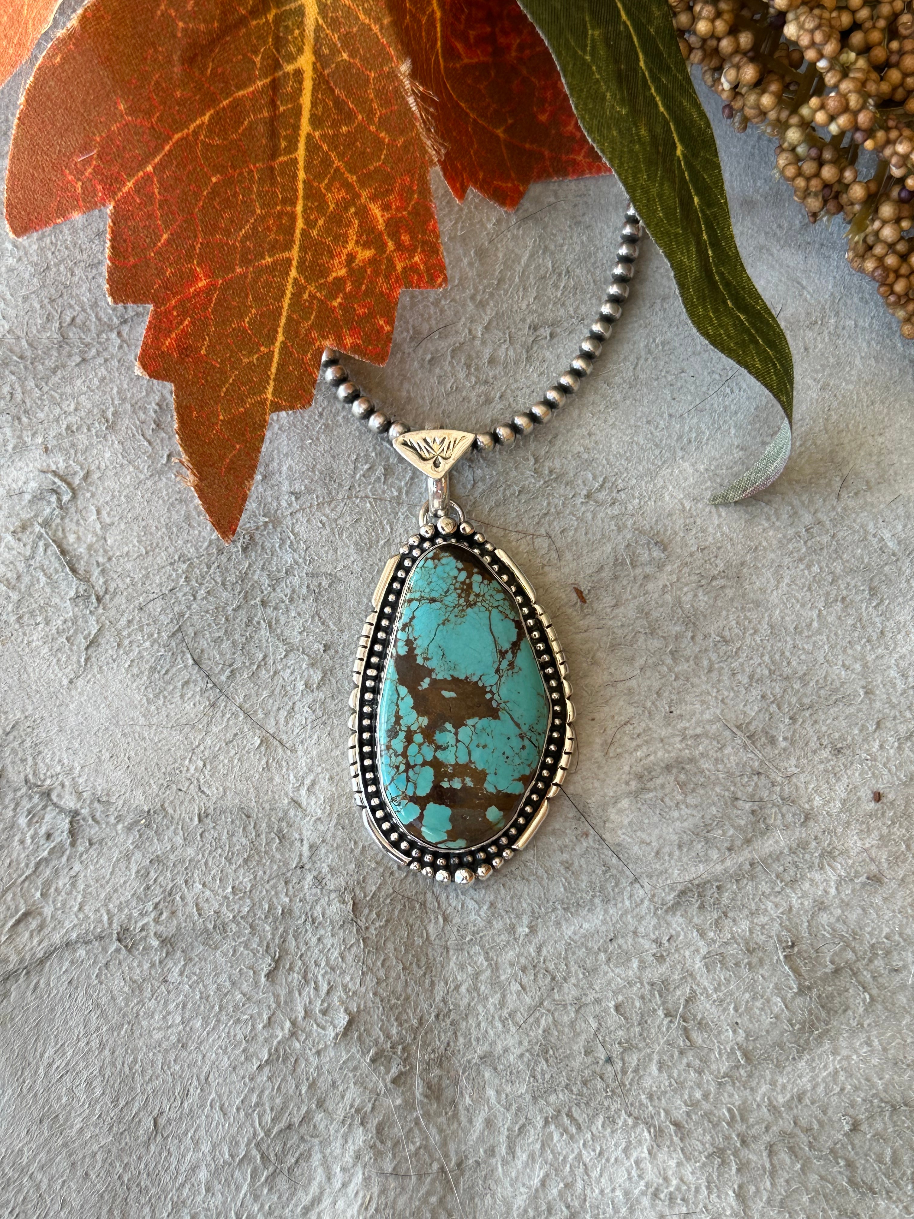 Southwest Handmade #8 Turquoise & Sterling Silver Pendant