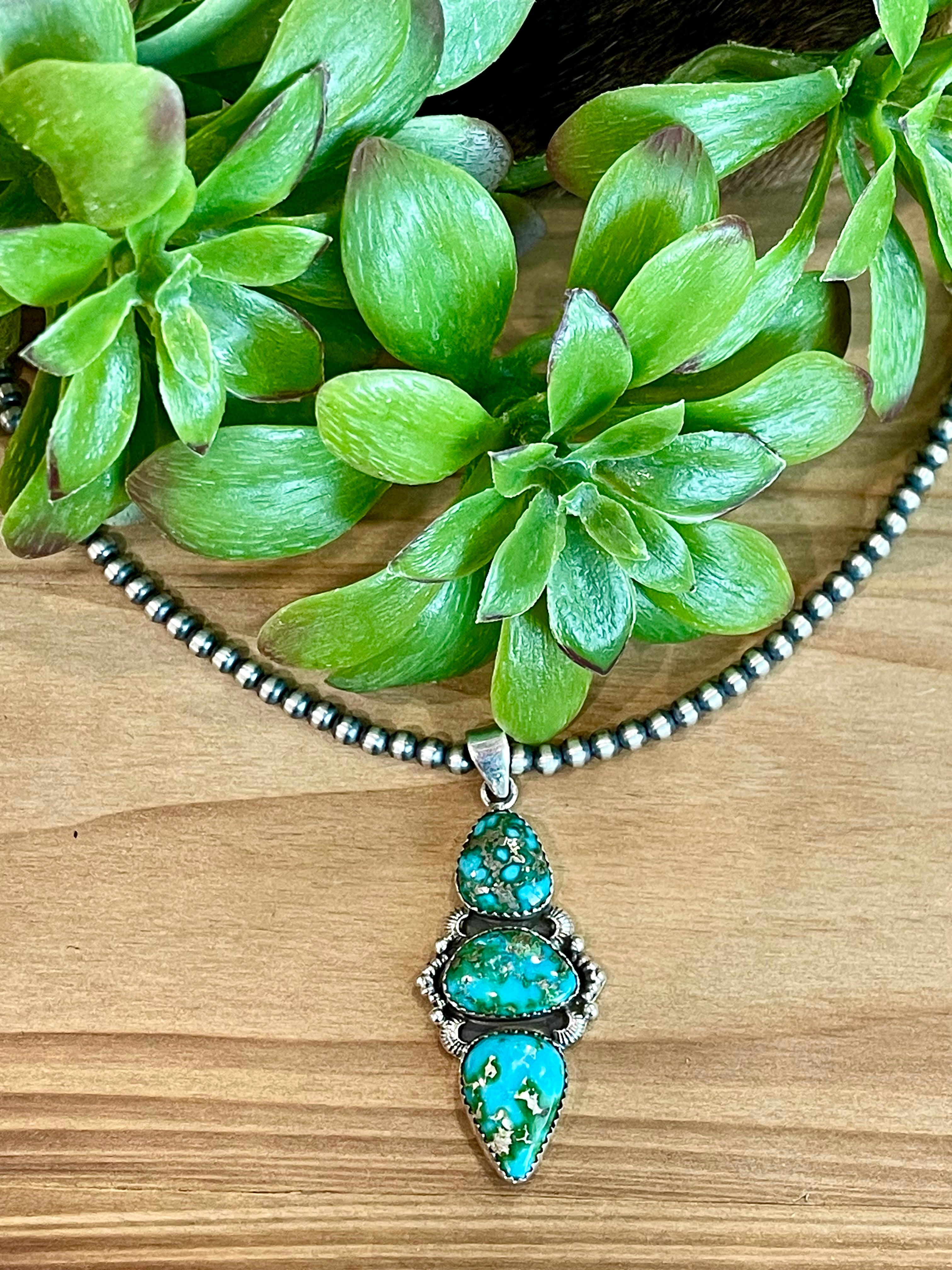 Southwest Handmade Sonoran Mountain Turquoise & Sterling Silver Pendant