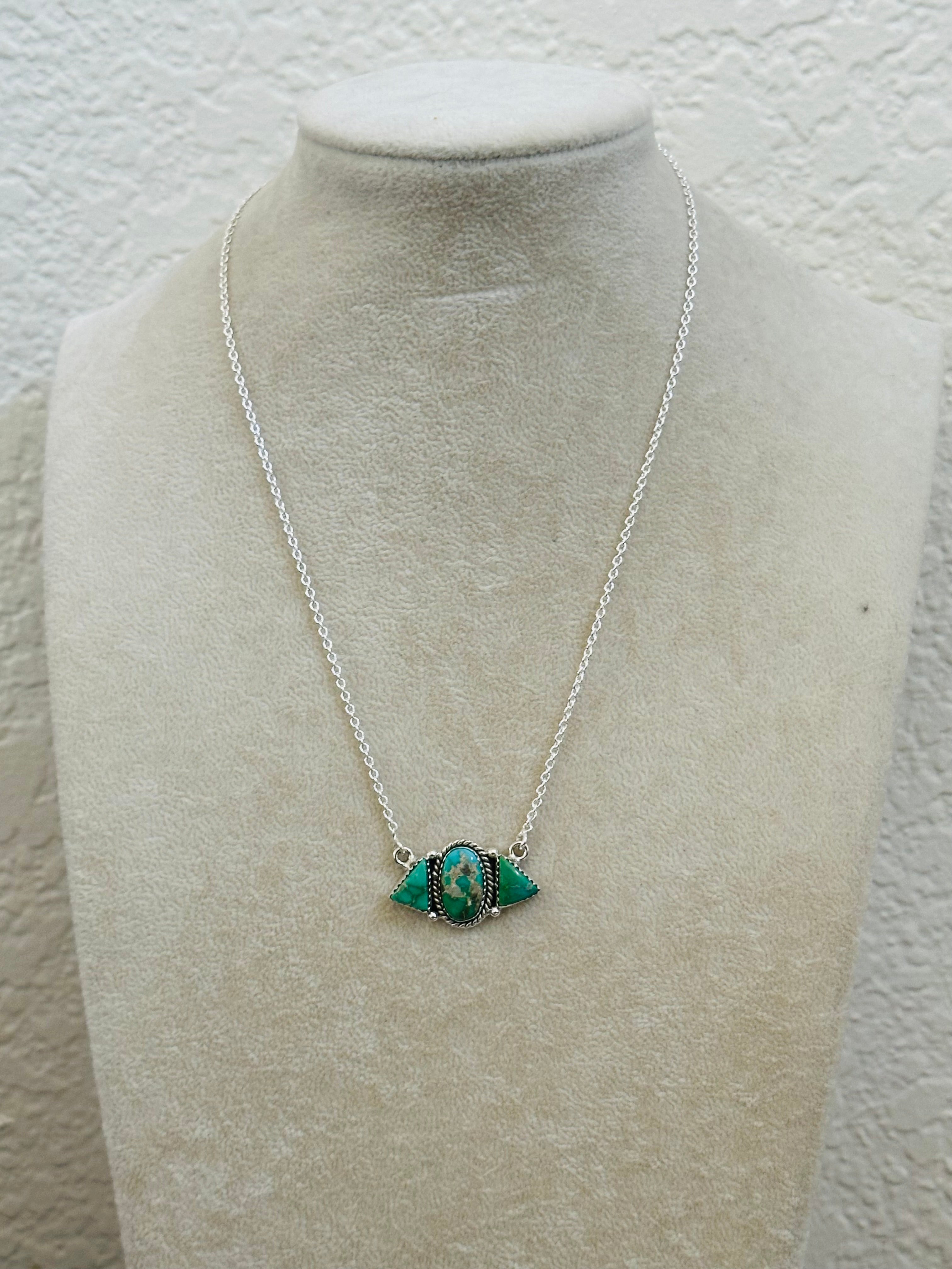 Southwest Handmade Emerald Valley Turquoise & Sterling Silver Necklace