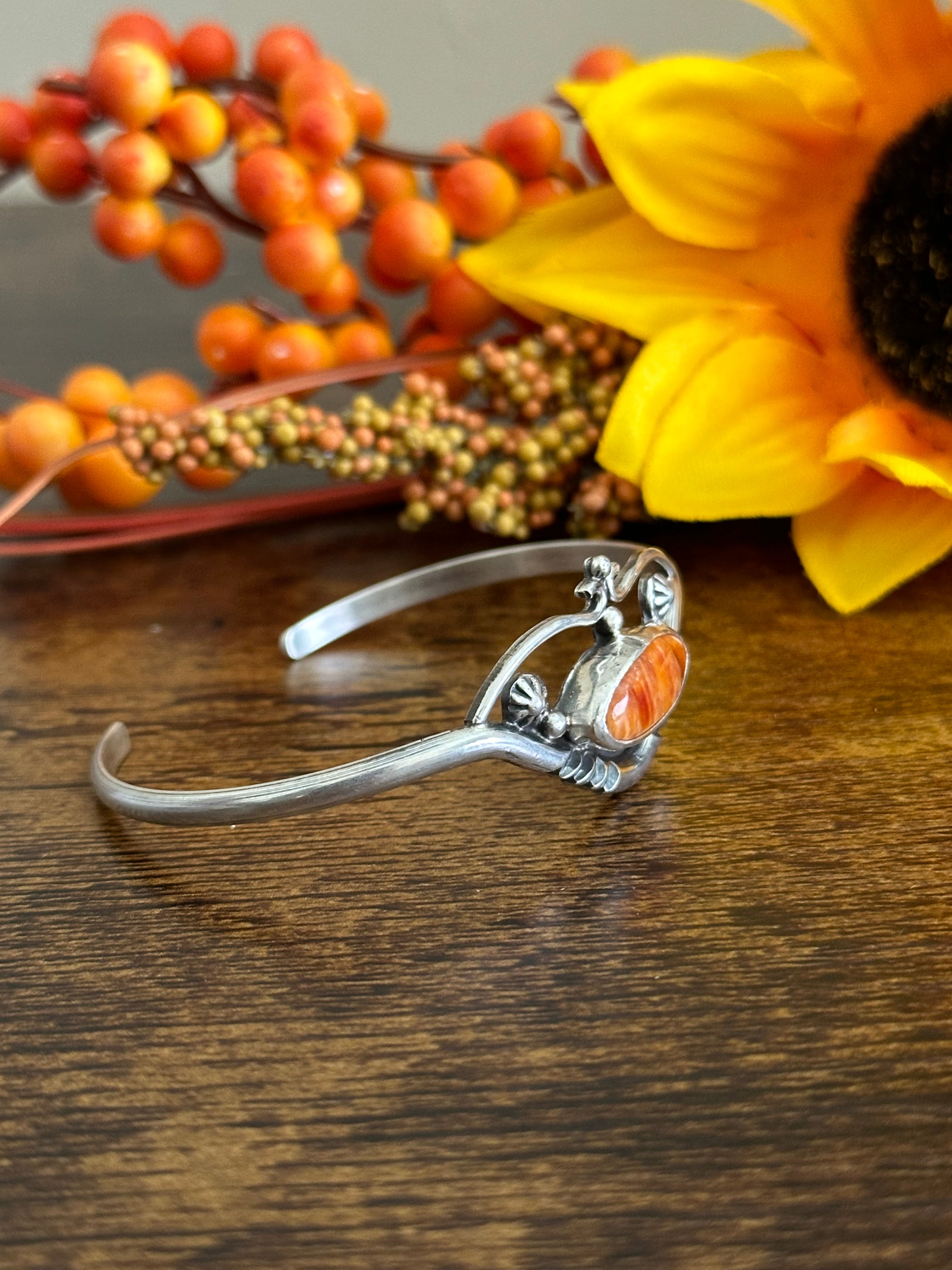 Navajo Made Spiny Oyster & Sterling Silver Cuff Bracelet