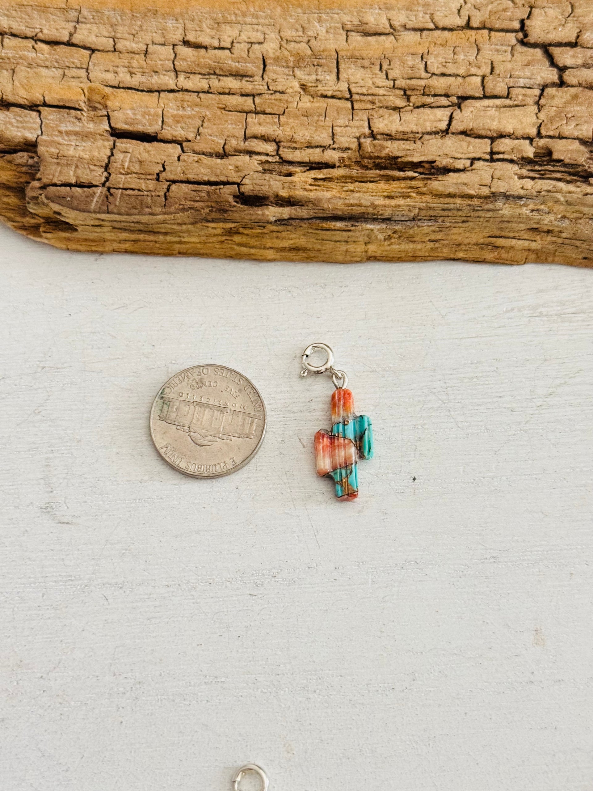 Navajo Made Mohave Turquoise & Sterling Silver Saguaro Charms