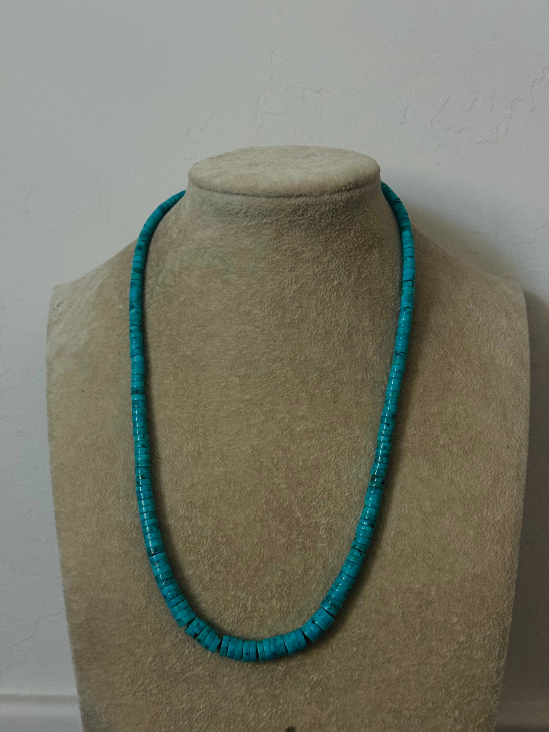 Navajo Strung Kingman Turquoise & Sterling Silver Beaded Necklace