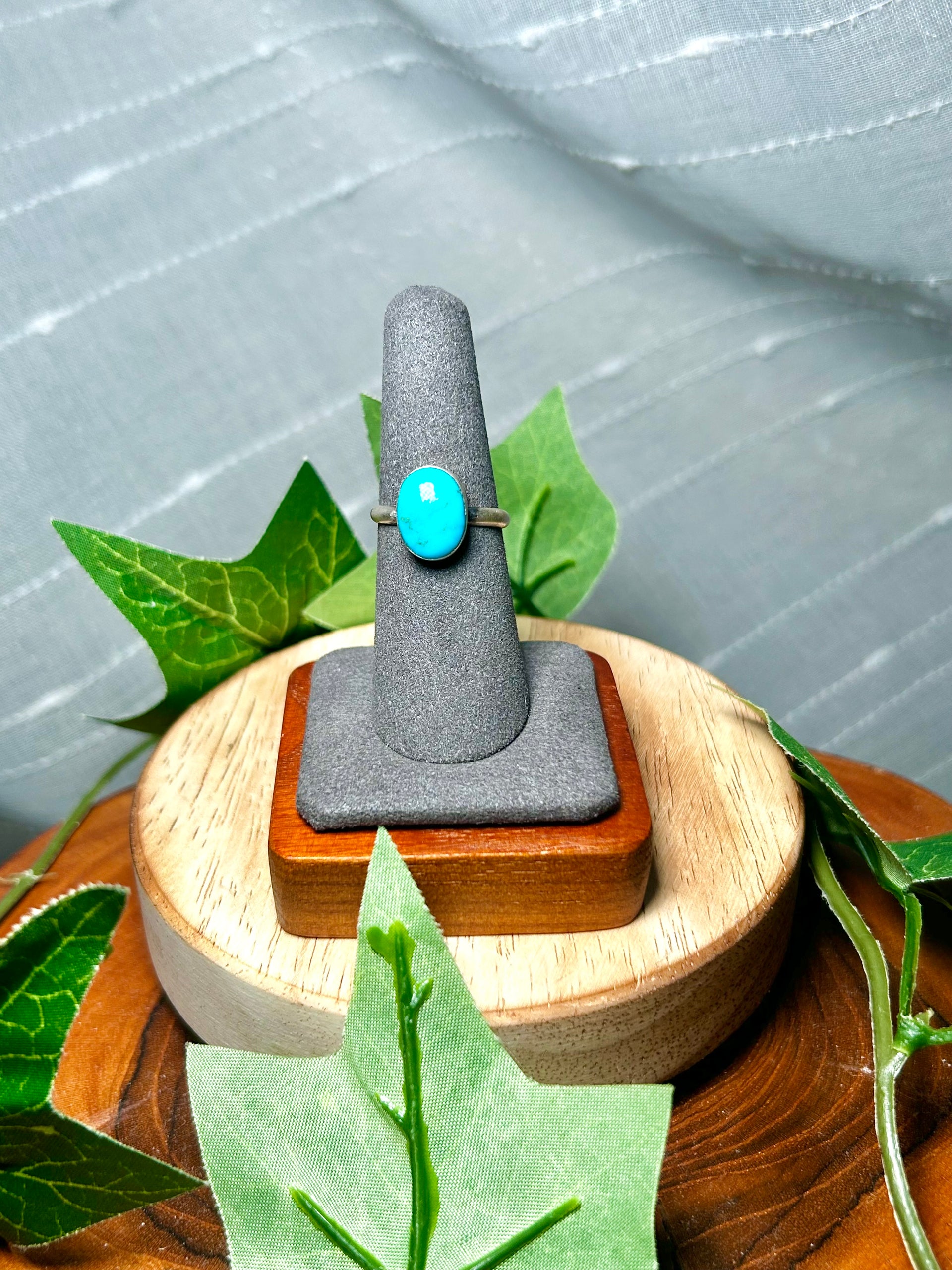 Navajo Made Kingman Turquoise & Sterling Silver Ring Size 7