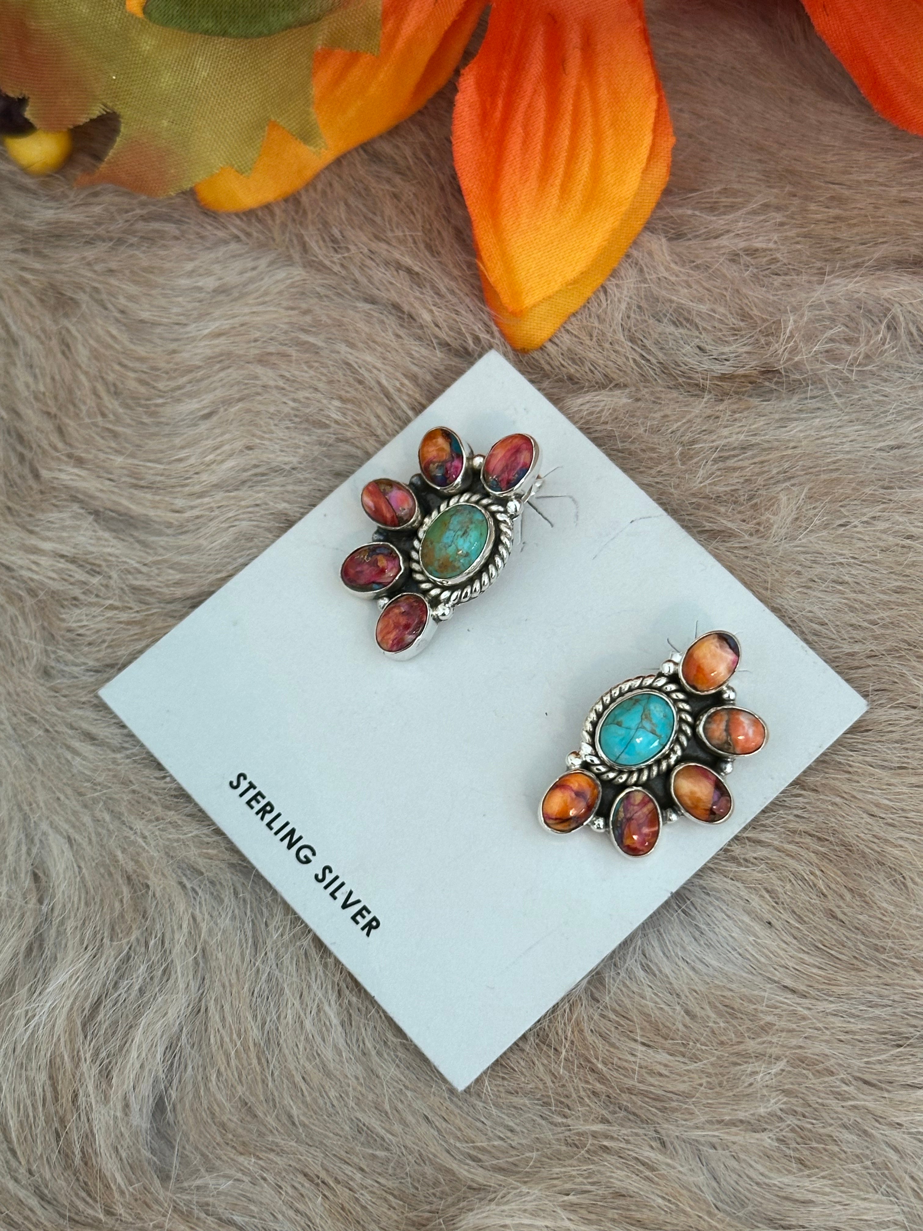 Southwest Handmade Multi Stone & Sterling Silver Post Earrings