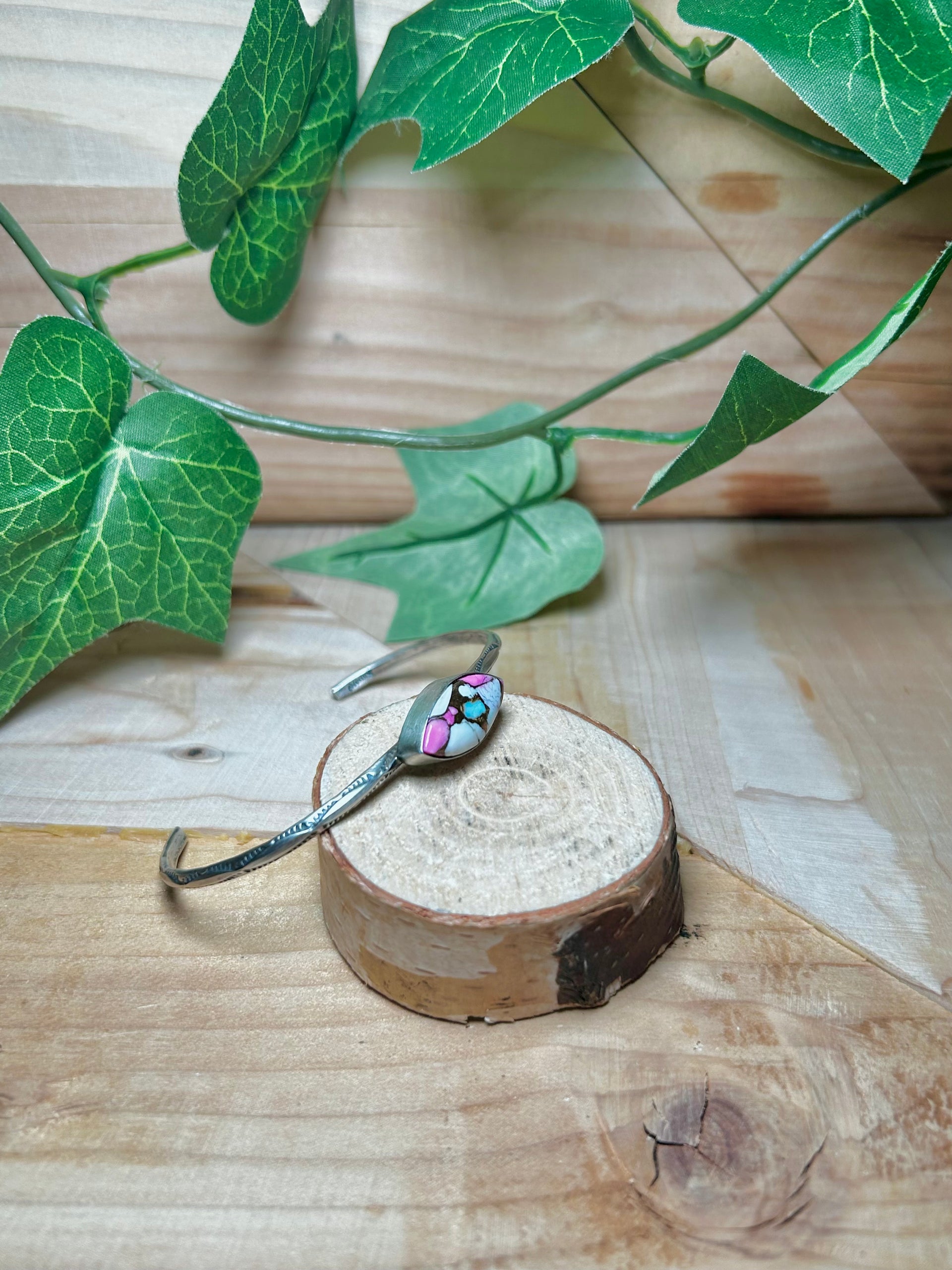 Navajo Made Cotton Candy Turquoise & Sterling Silver Cuff Bracelet