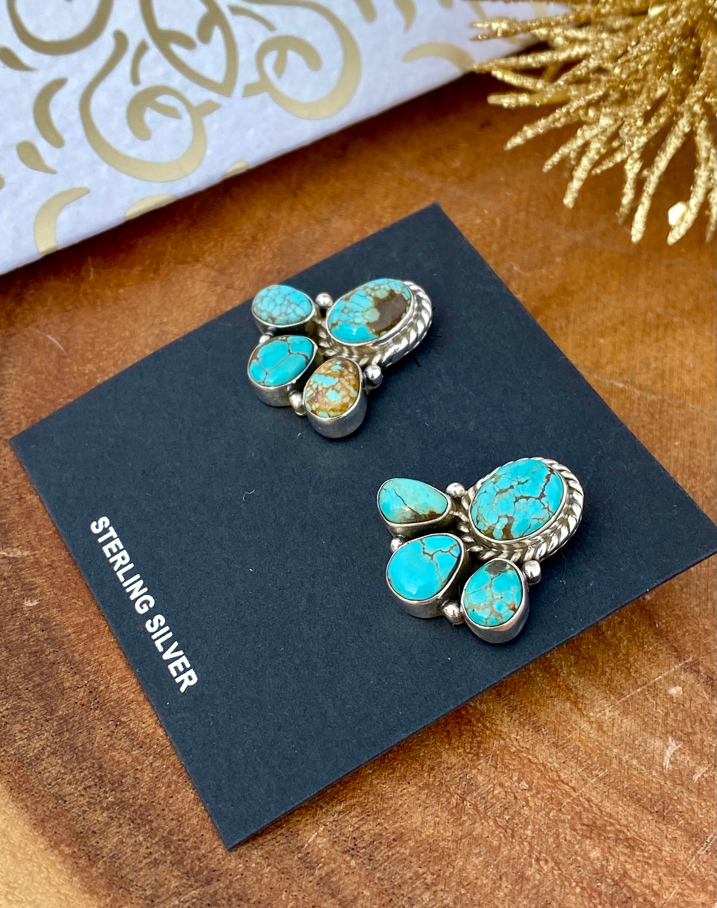 Southwest Handmade #8 Turquoise & Sterling Silver Post Earrings