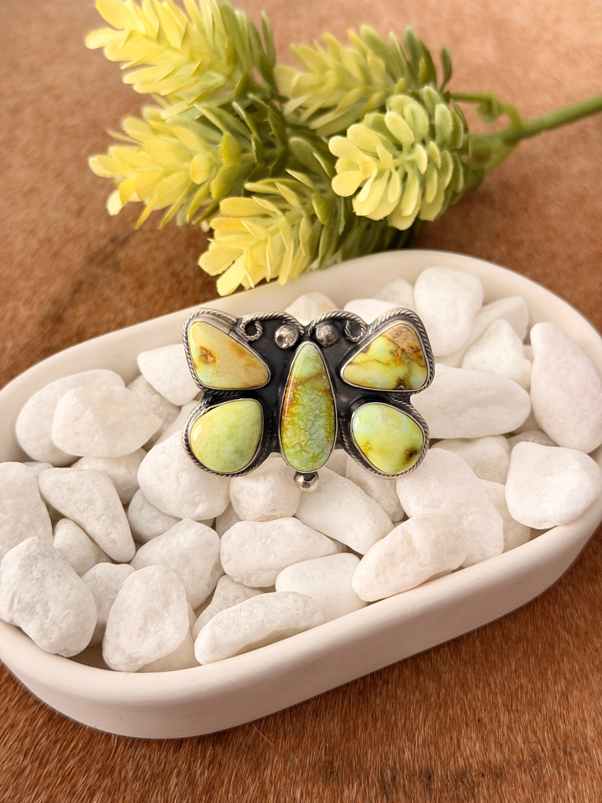 Juanita Mcdonald Palomino Variscite & Sterling Silver Cluster Butterfly Ring