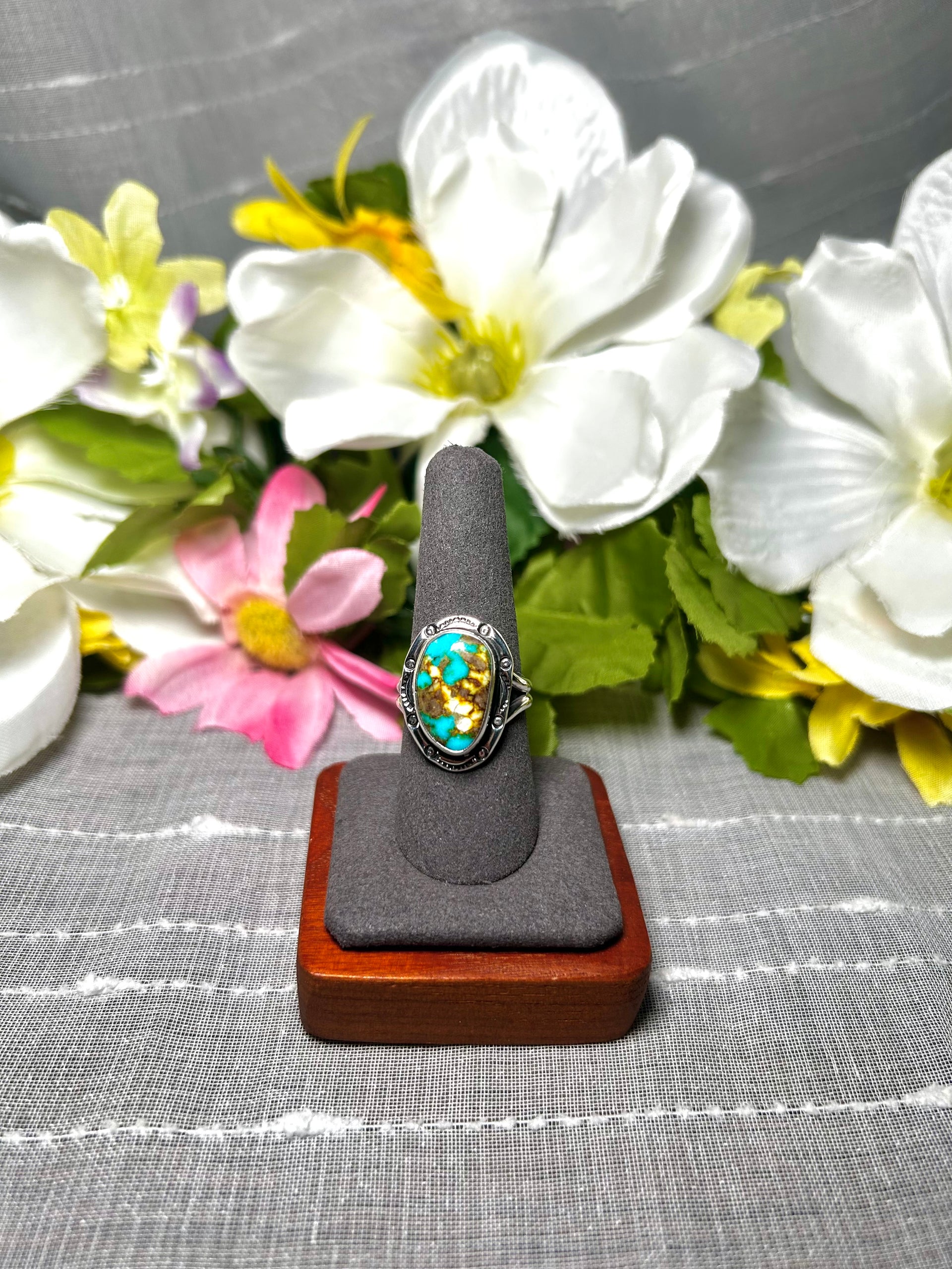 Navajo Made Natural Sonoran Mountain Turquoise & Sterling Silver Ring Size 9.25