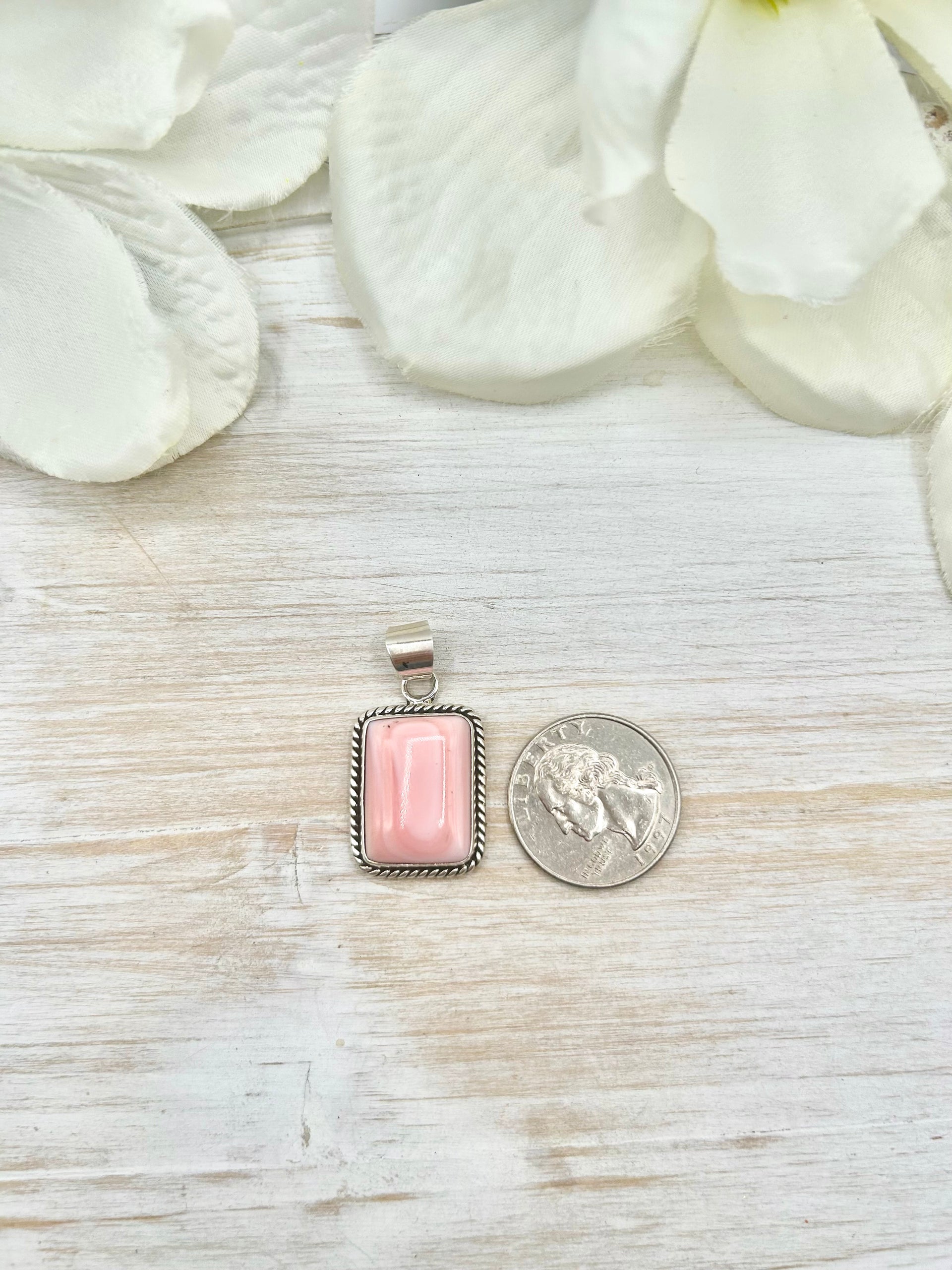 Navajo Made Pink Conch & Sterling Silver Pendant