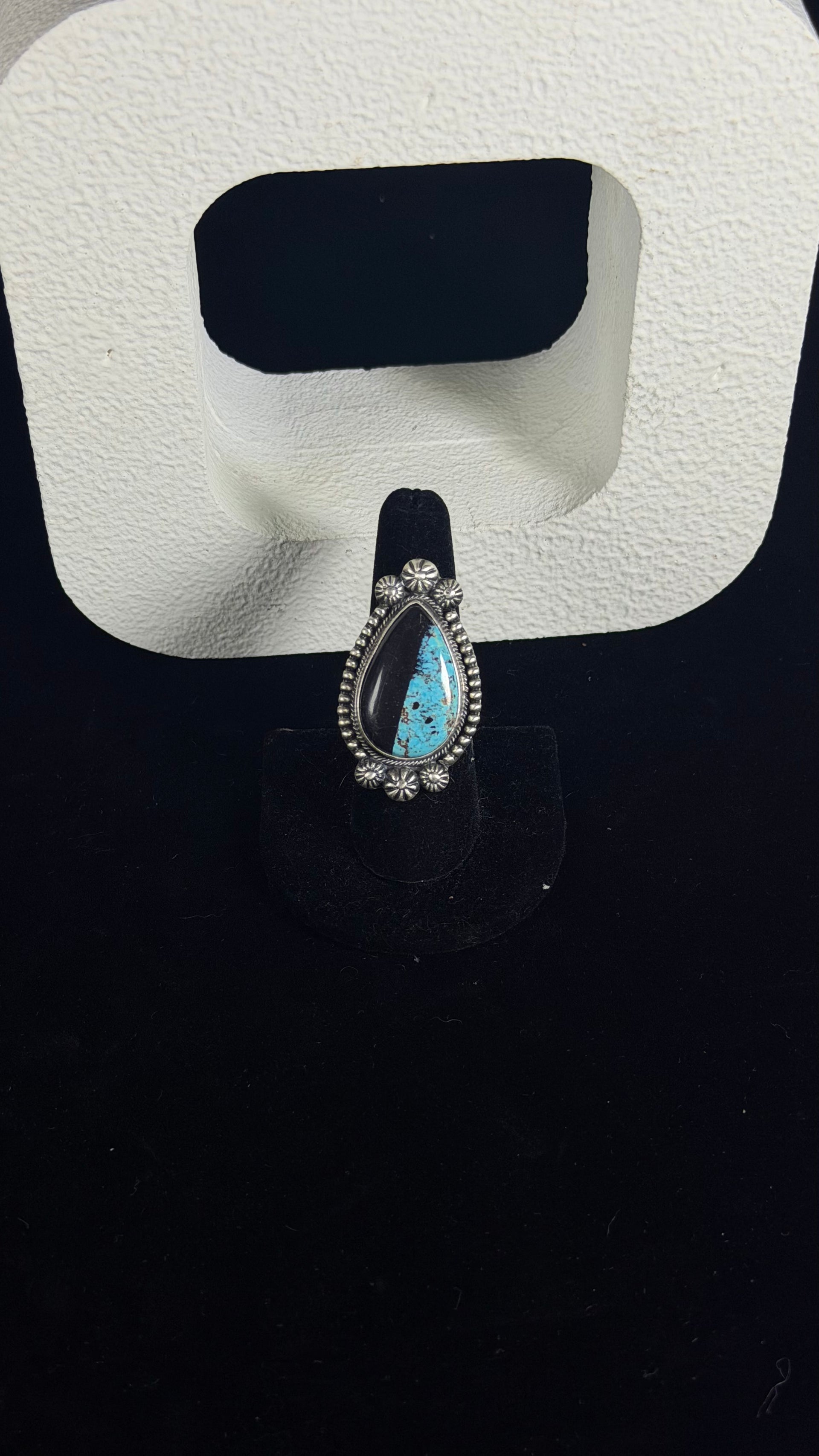 Jeff James Black Jack Turquoise & Sterling Silver Ring Size 8