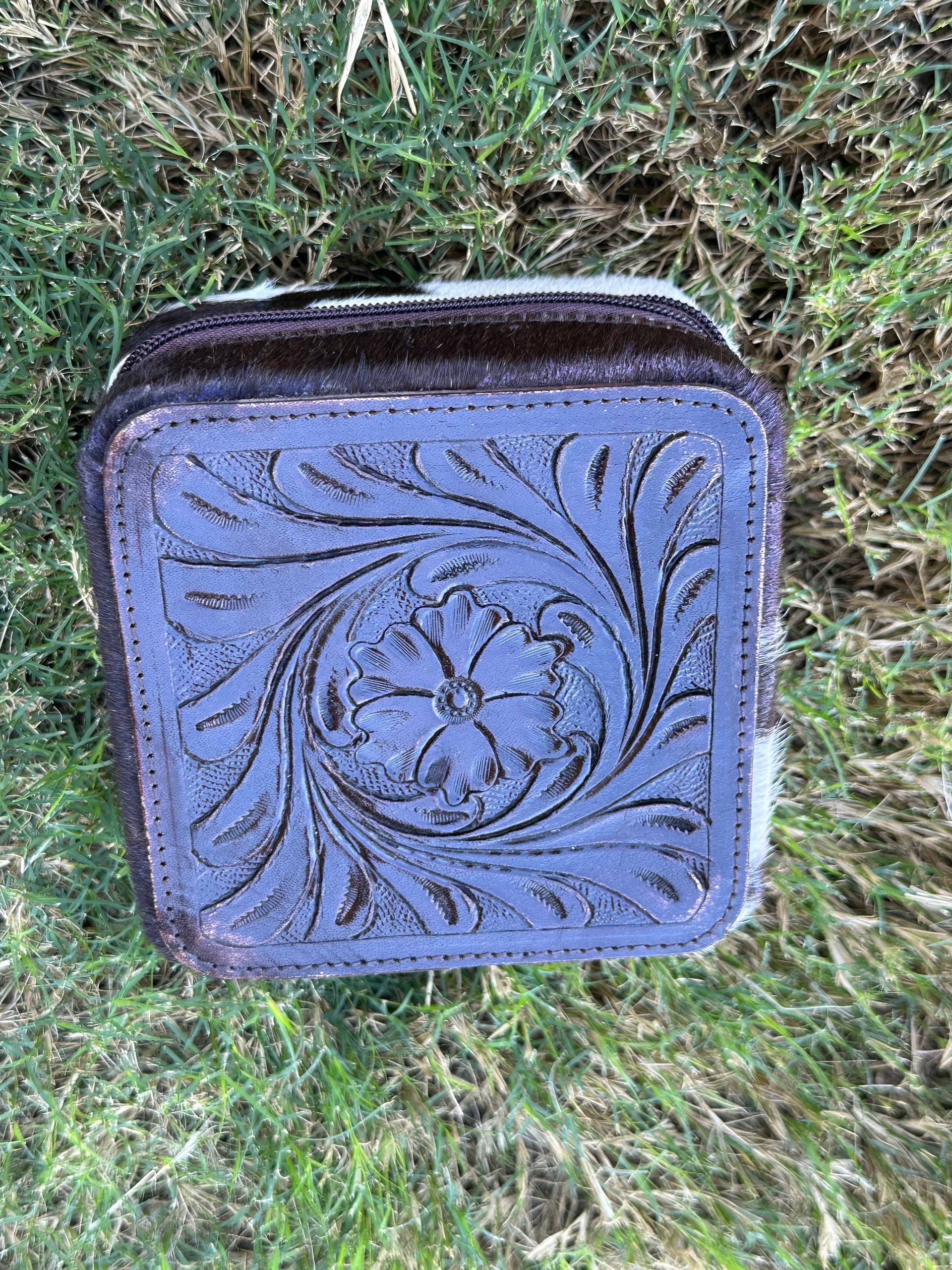 Genuine Tooled Leather Cowhide Jewelry Box