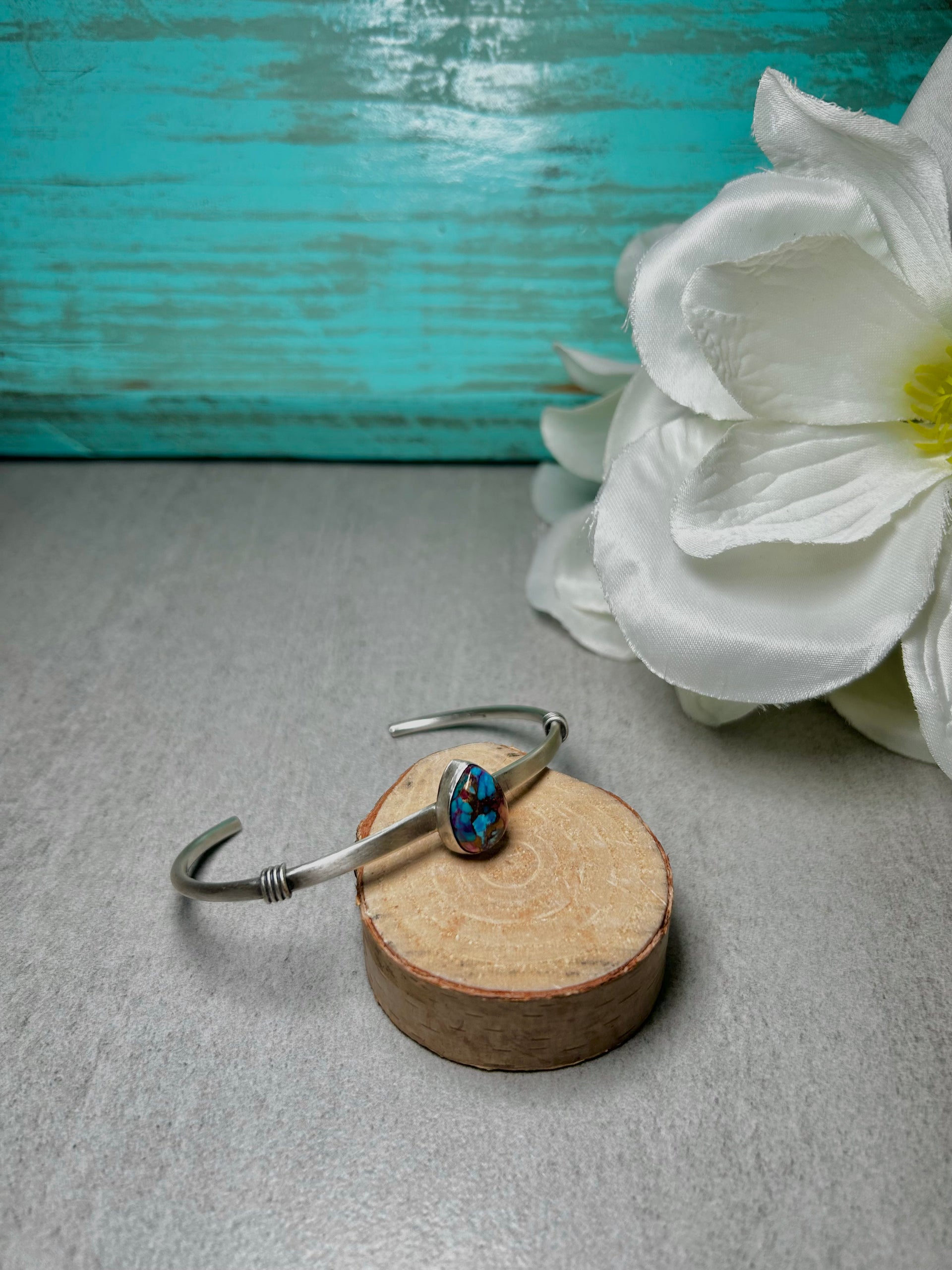 Navajo Made Mohave Turquoise  & Sterling Silver Cuff Bracelet