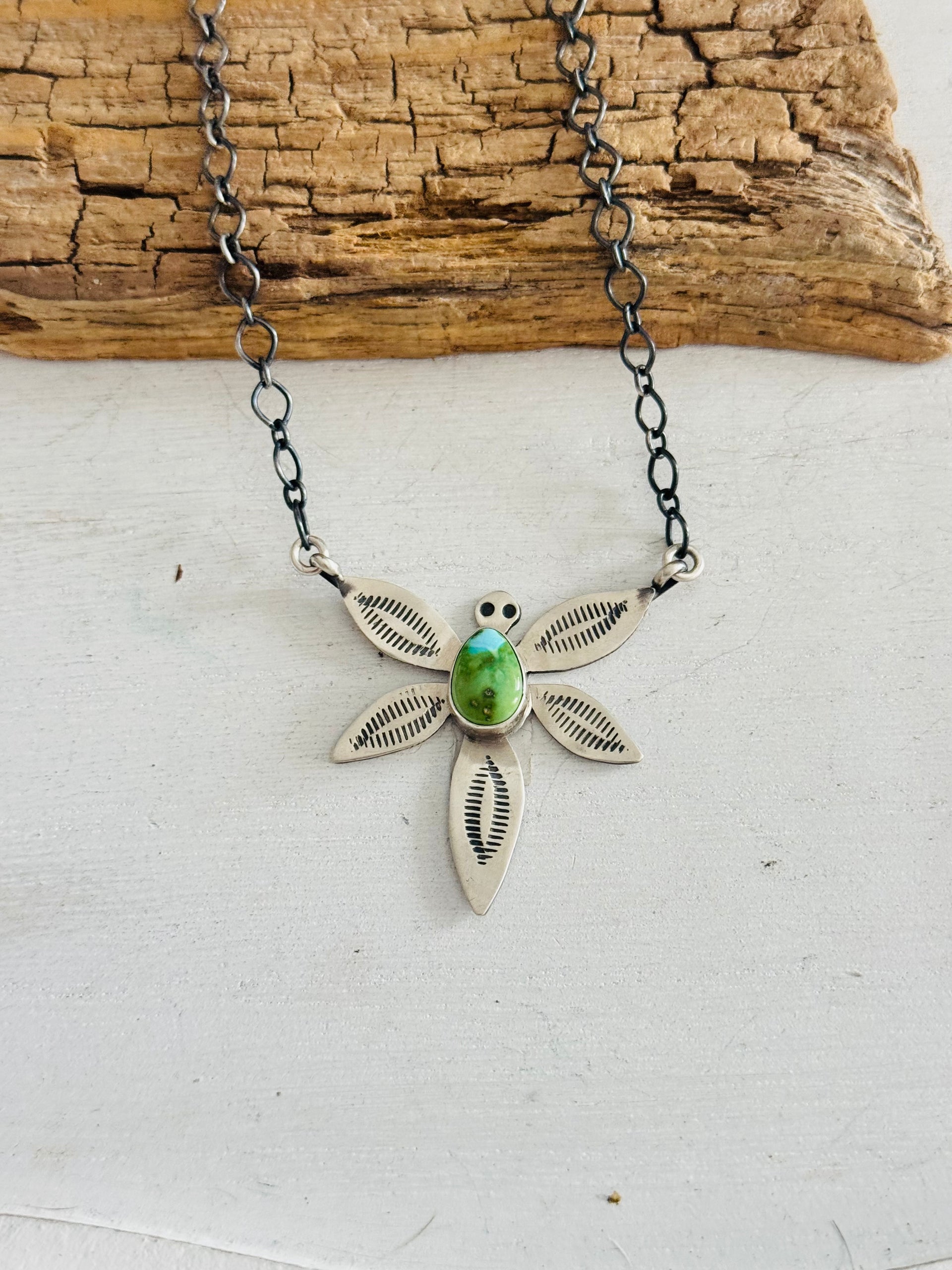Navajo Made Sonoran Mountain Turquoise & Sterling Silver Dragonfly Necklace