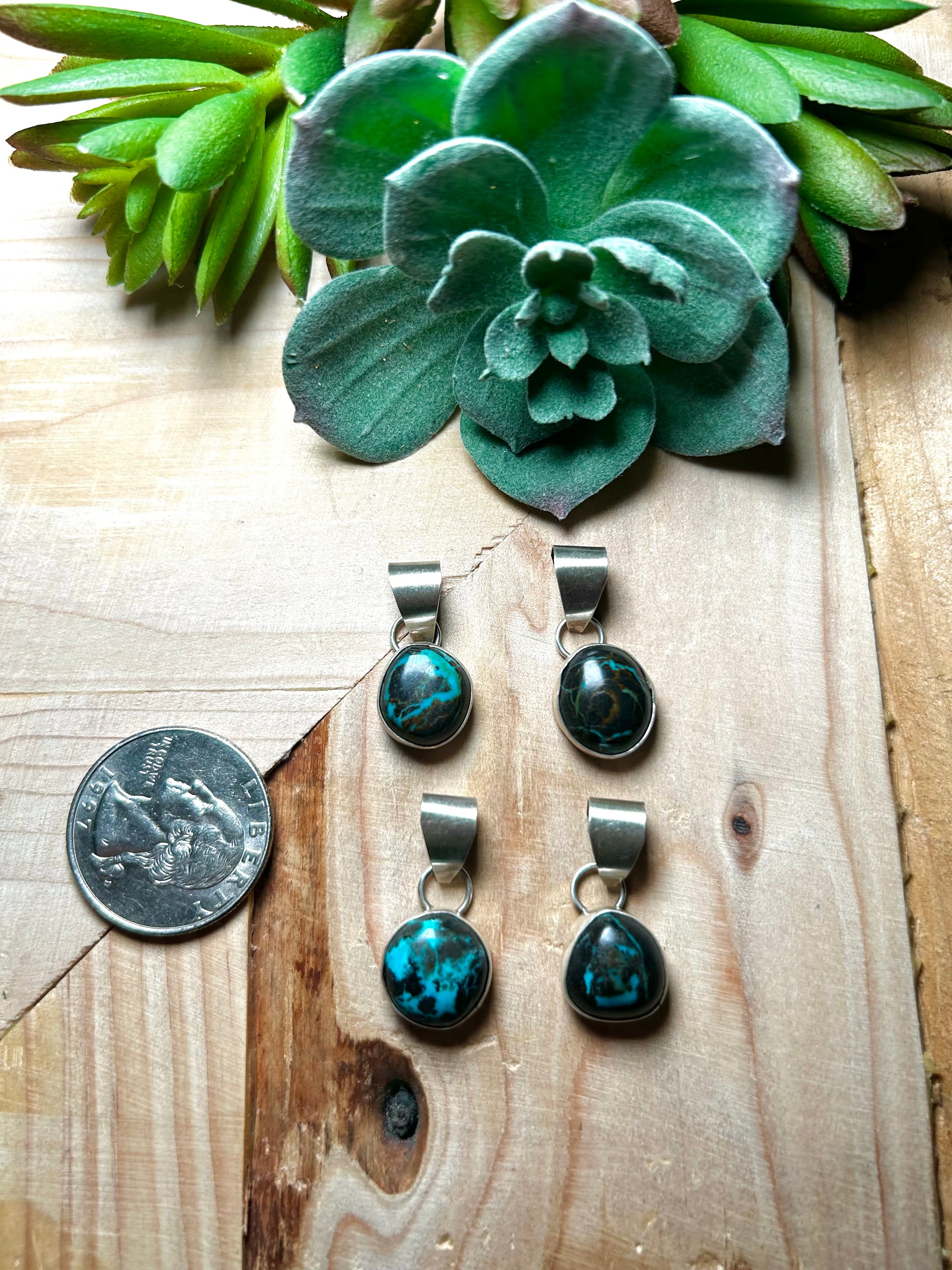 Navajo Made Blue Moon Turquoise & Sterling Silver Pendant