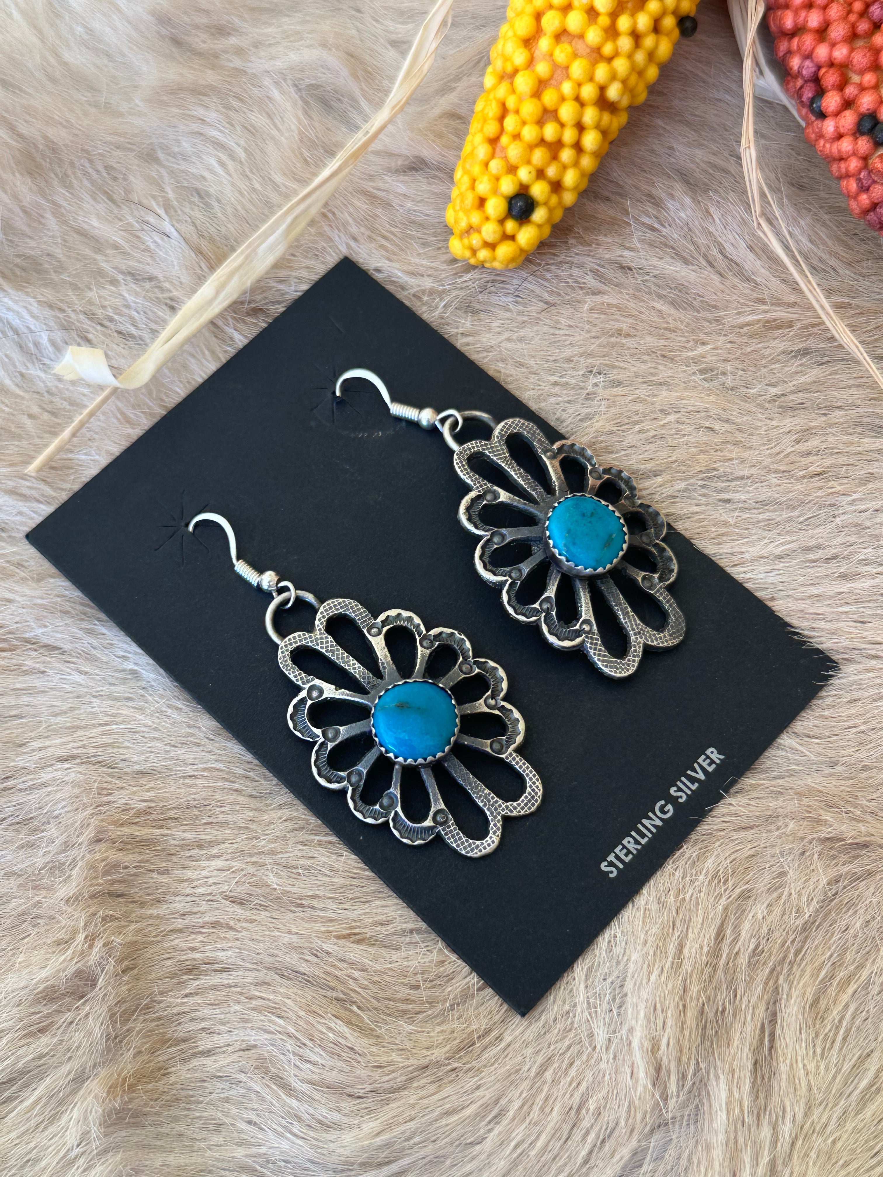Eva Lin Billah Kingman Turquoise & Sterling Silver Dangle Earrings