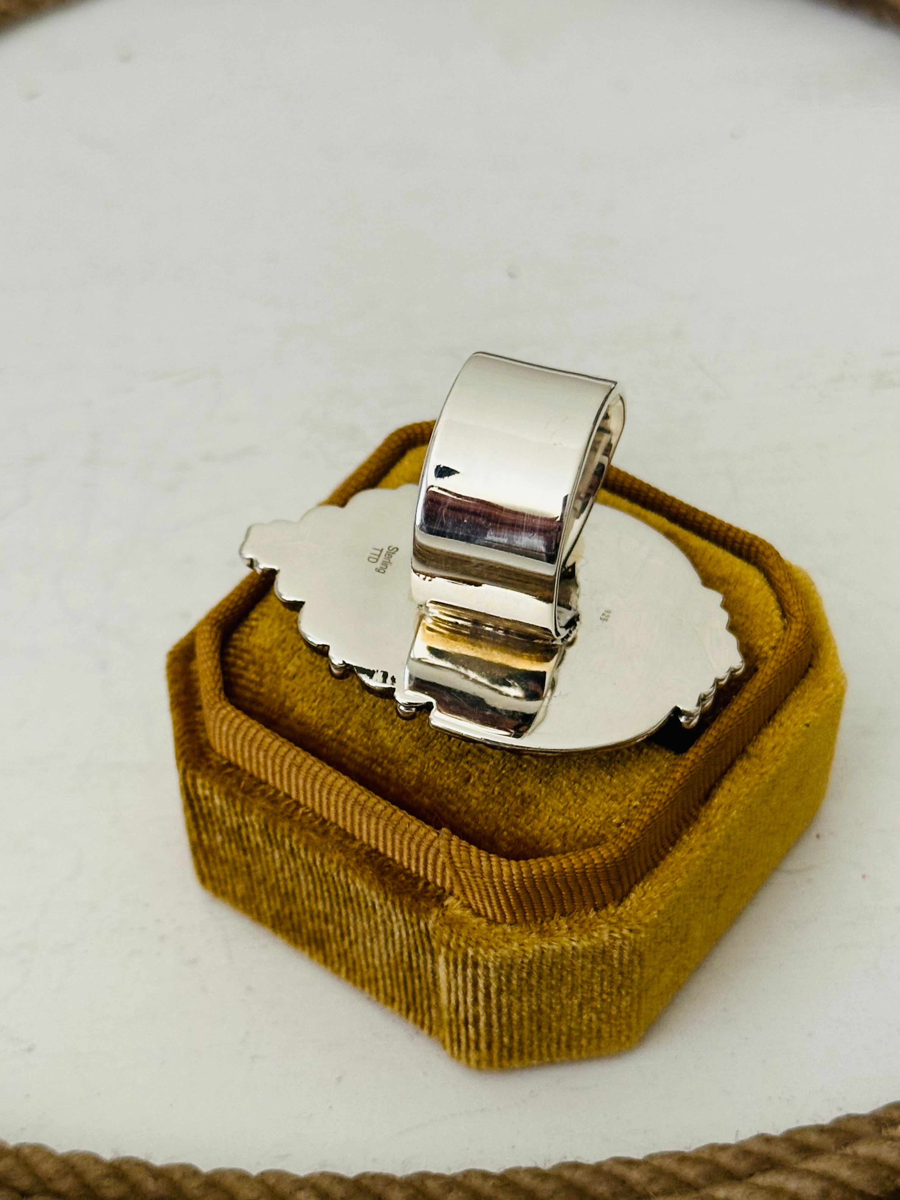 Southwest Handmade White Buffalo & Sterling Silver Adjustable Ring