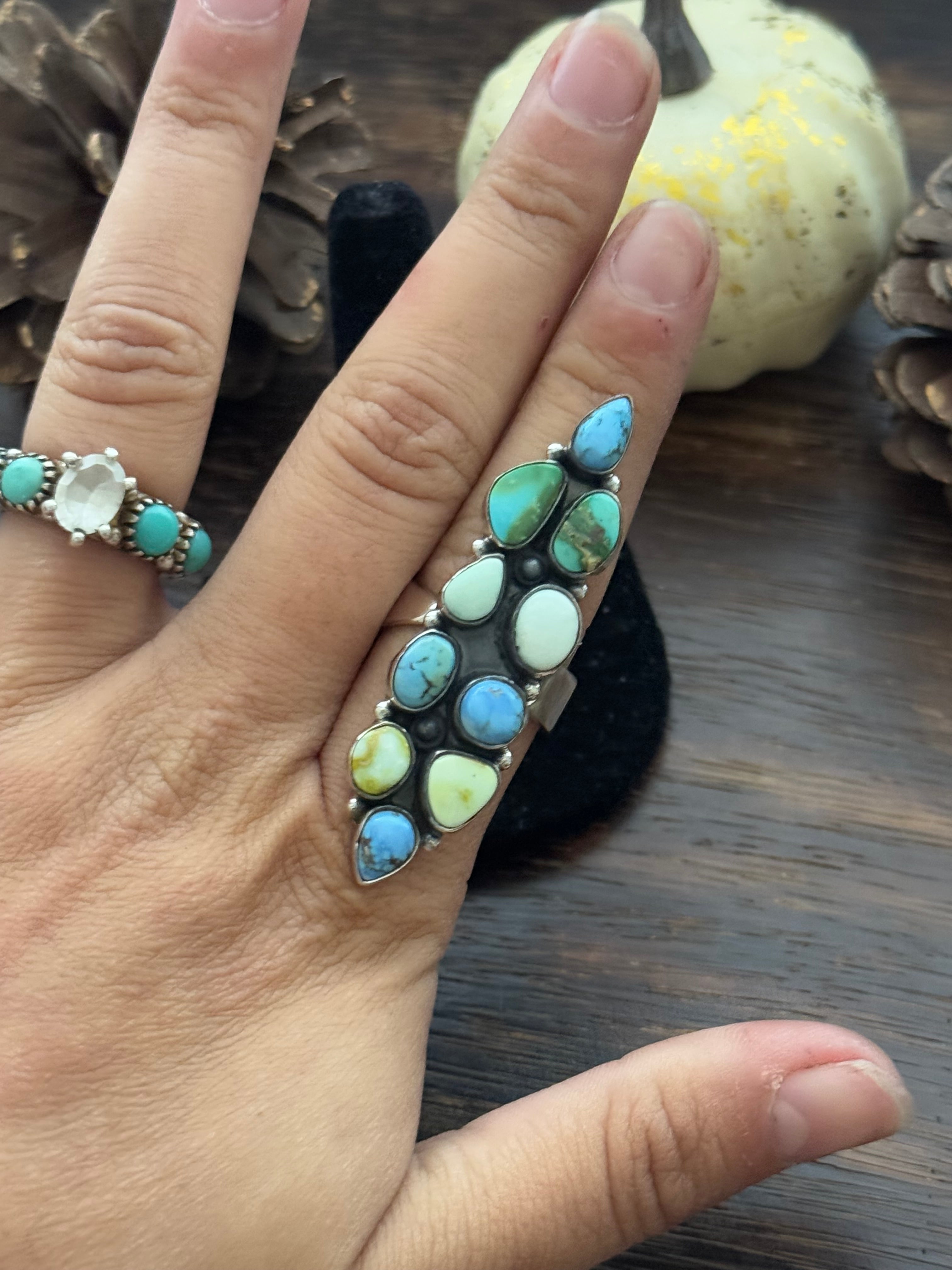 Southwest Handmade Multi Stone & Sterling Silver Adjustable Ring