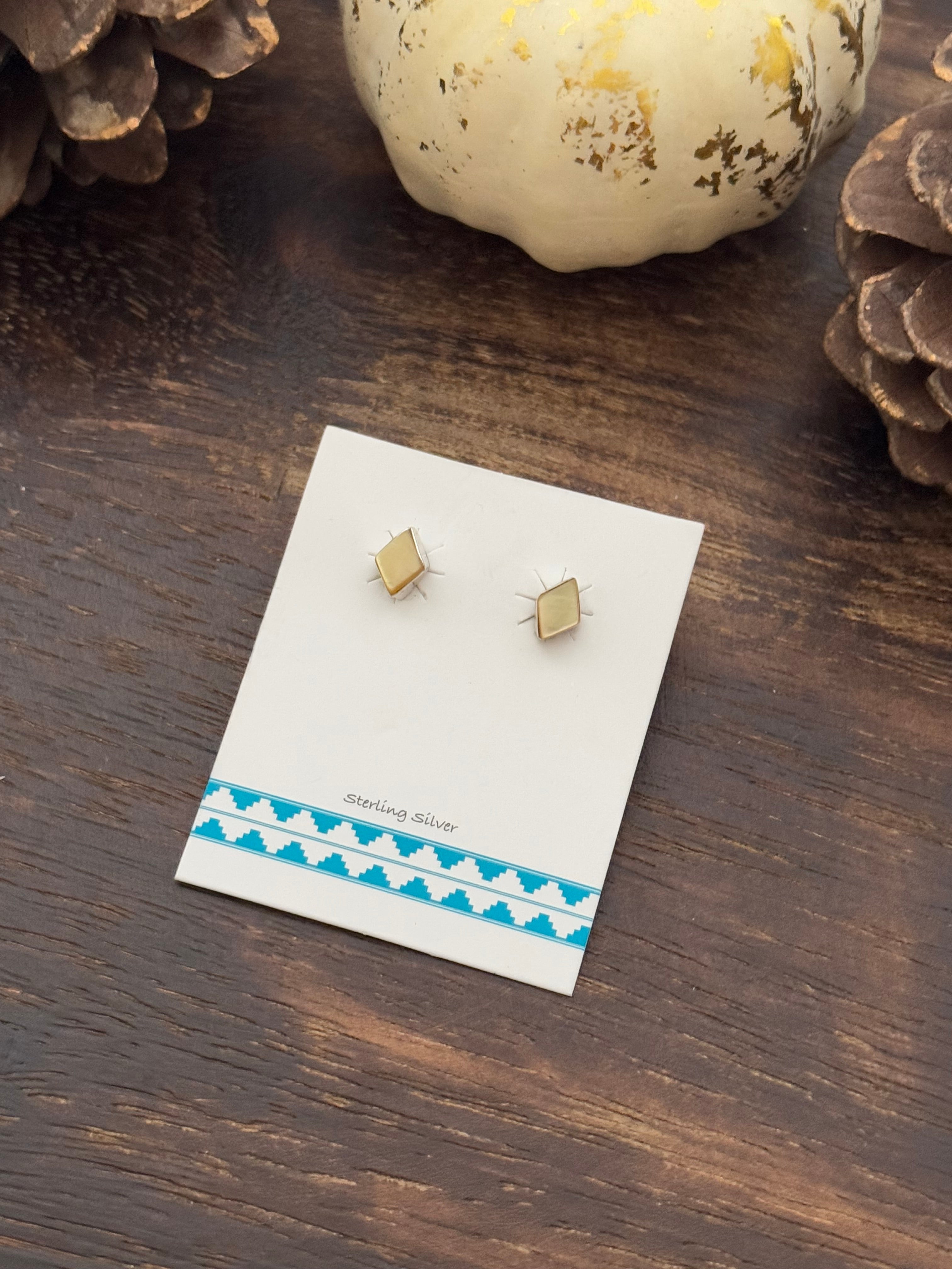 Navajo Made Mother of Pearl & Sterling Silver Post Earrings