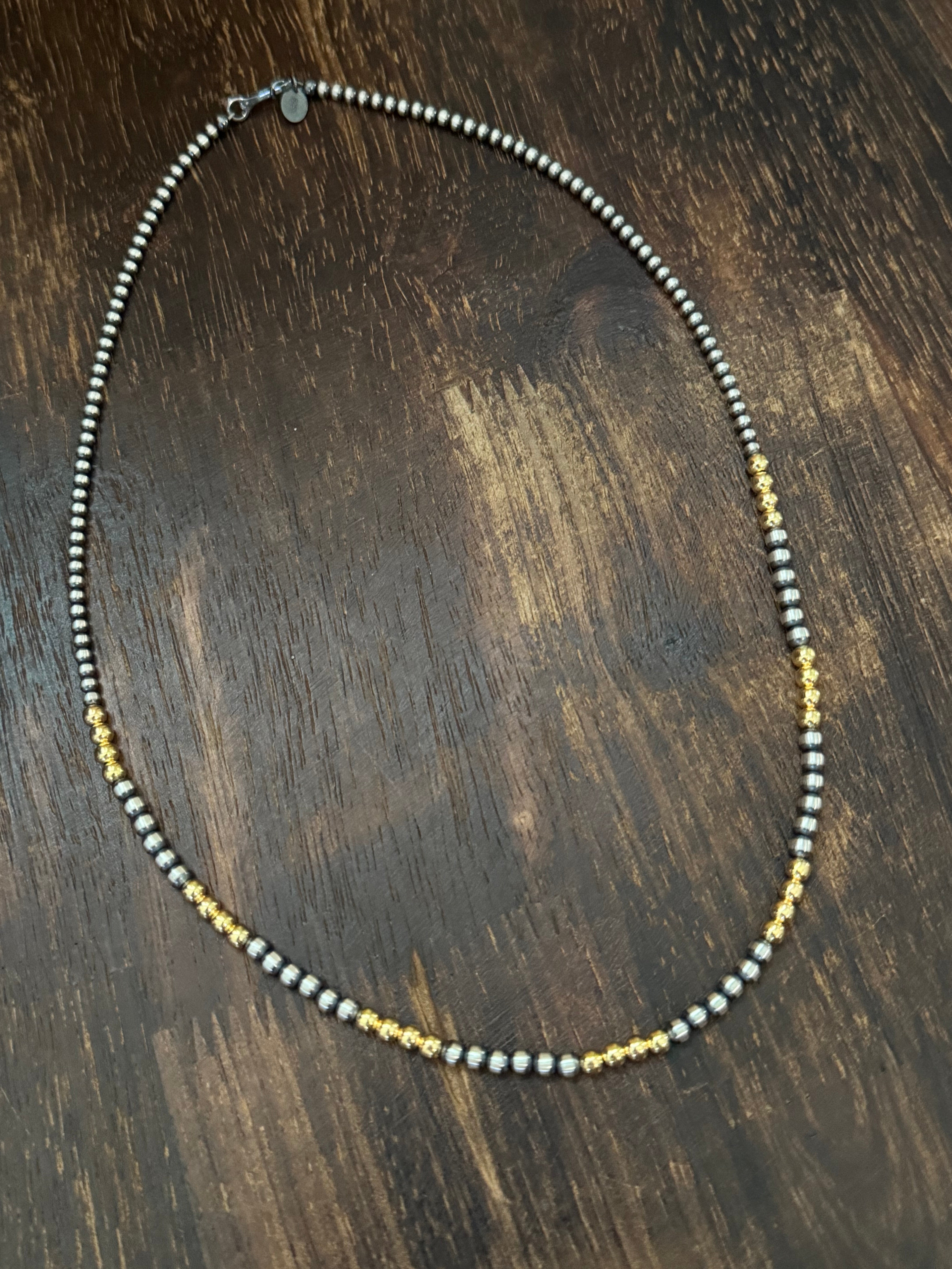 Navajo STRUNG Sterling Silver & 14 kt Gold Plate Graduated Pearl Necklace