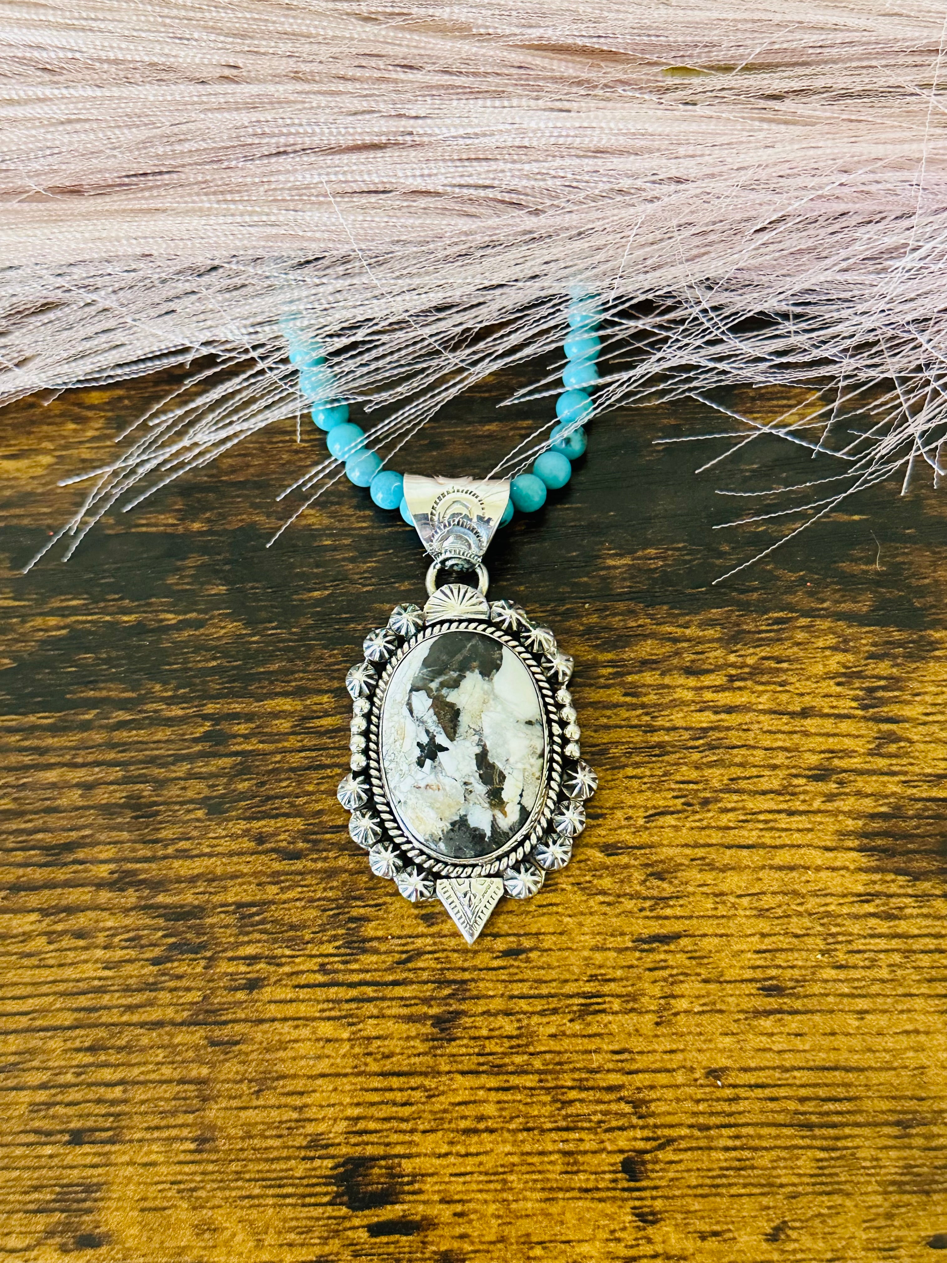 Southwest Handmade White Buffalo & Sterling Silver Pendant