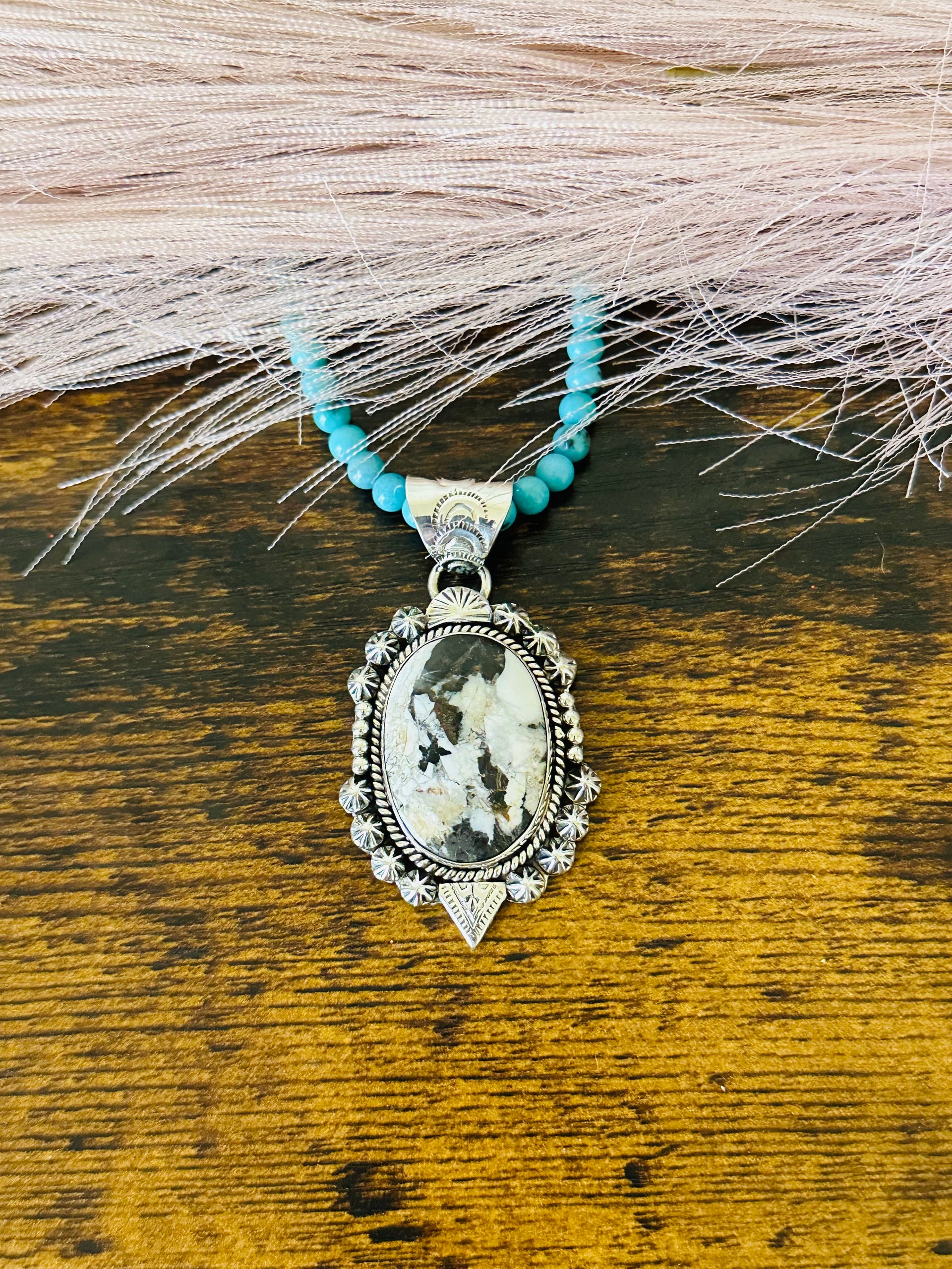 Southwest Handmade White Buffalo & Sterling Silver Pendant