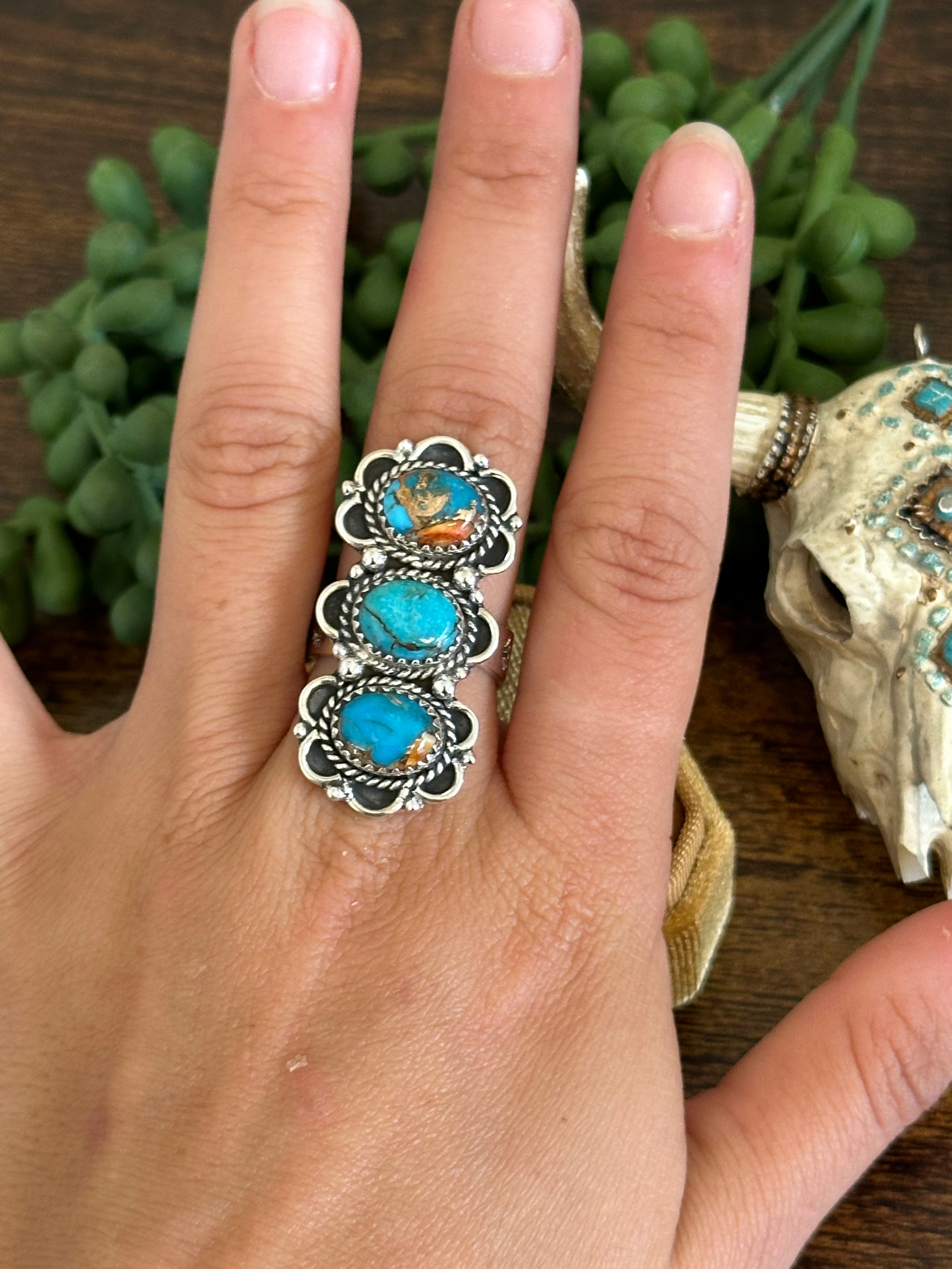 Southwest Handmade Mohave Turquoise & Sterling Silver Adjustable Ring