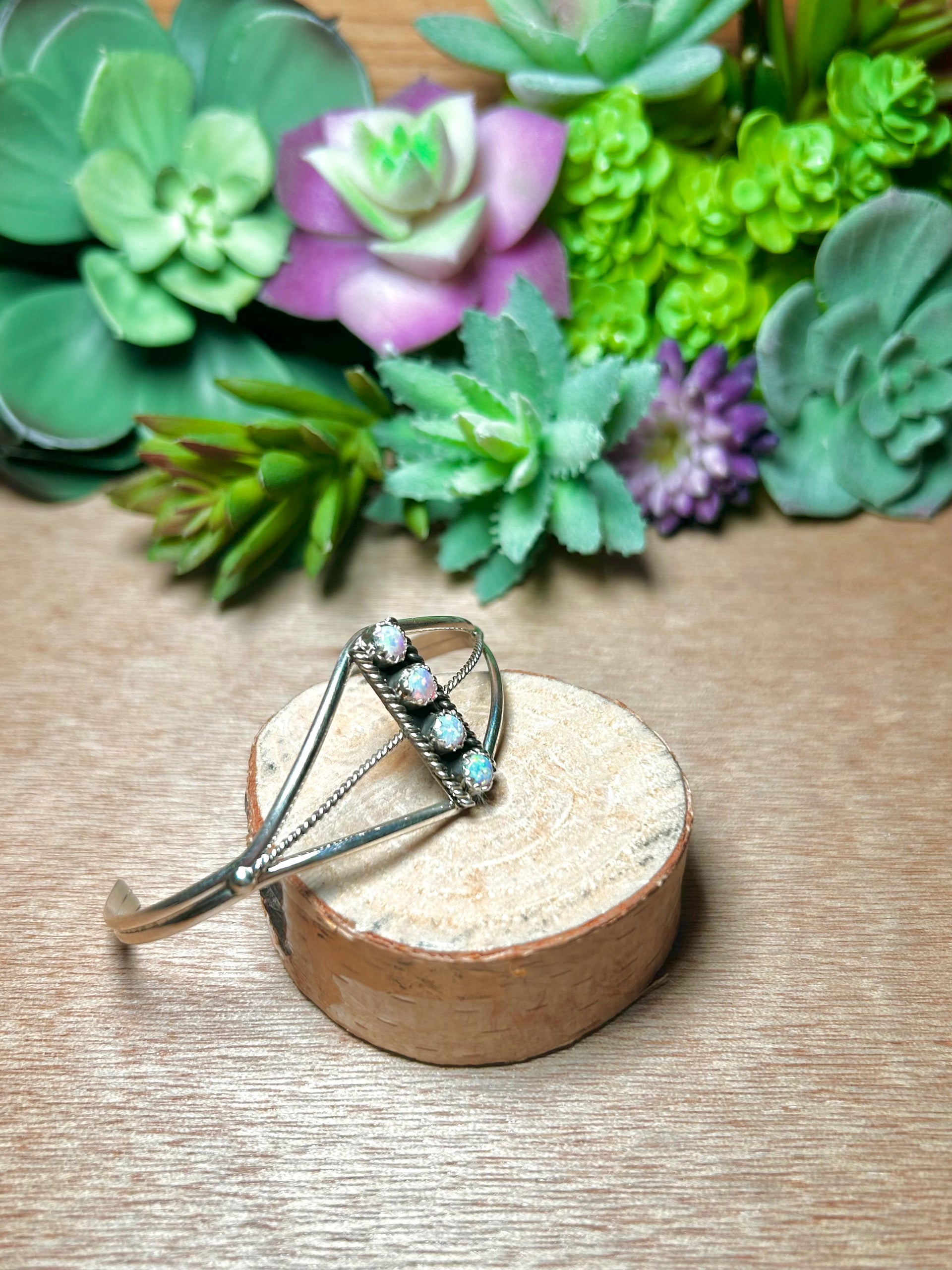 Navajo Made Opal & Sterling Silver Cuff Bracelet