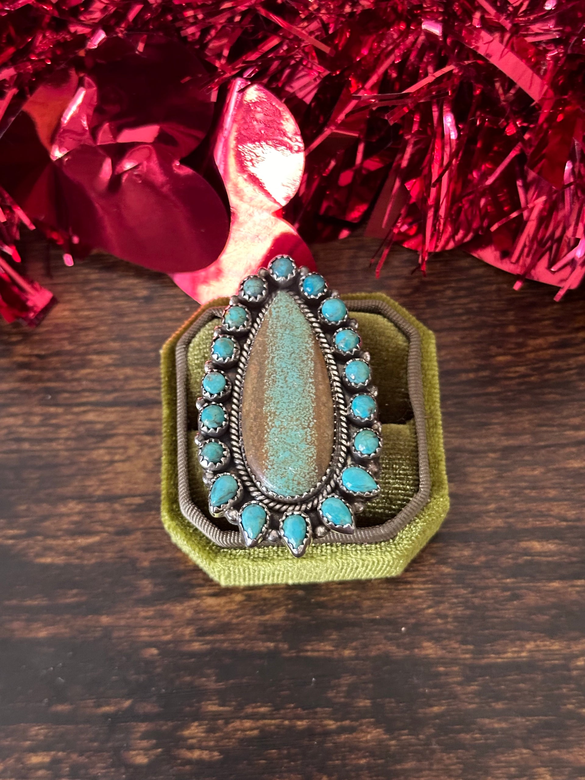 Southwest Handmade Multi Turquoise & Sterling Silver Cluster Adjustable Ring
