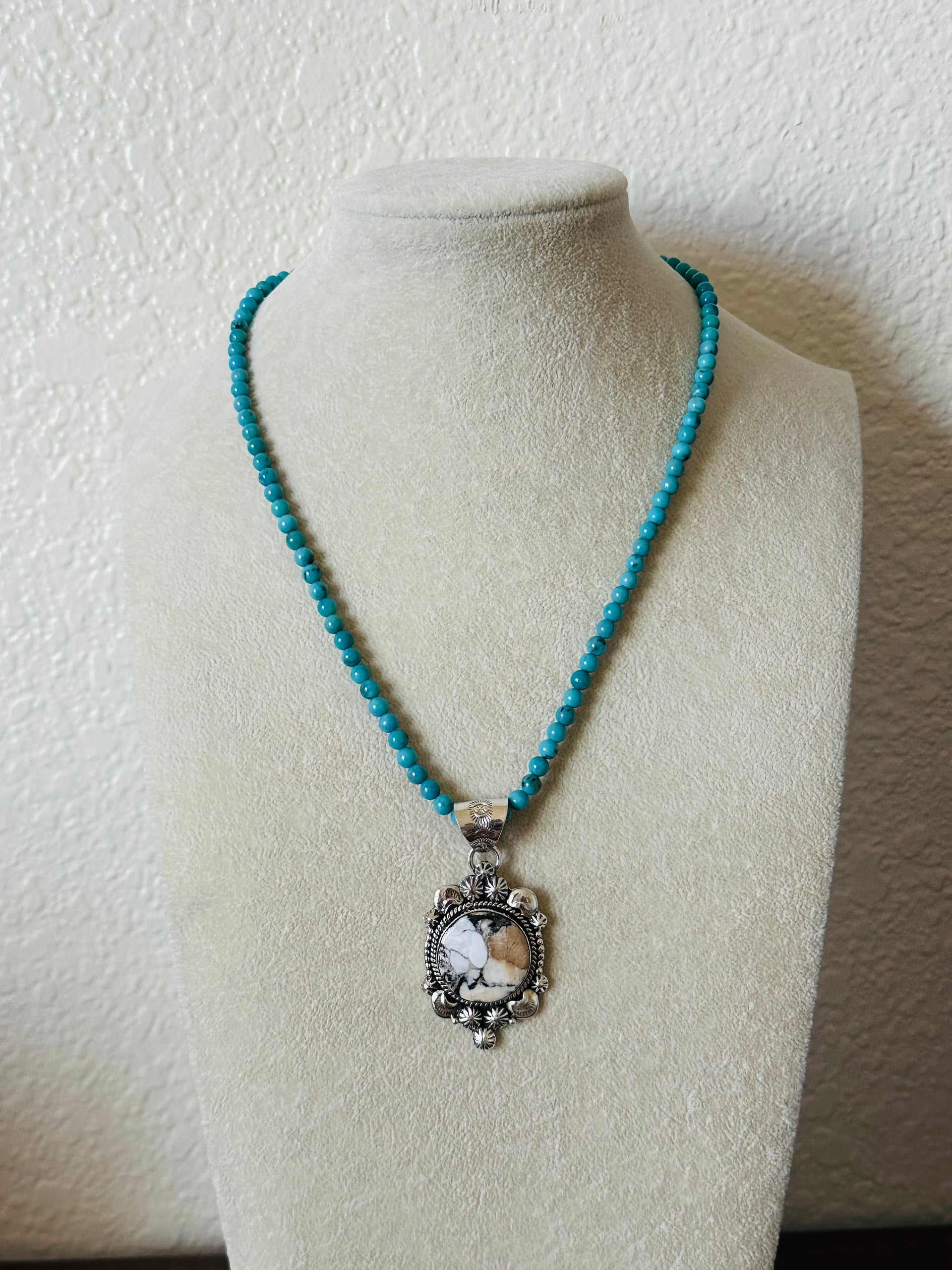 Southwest Handmade White Buffalo & Sterling Silver Pendant