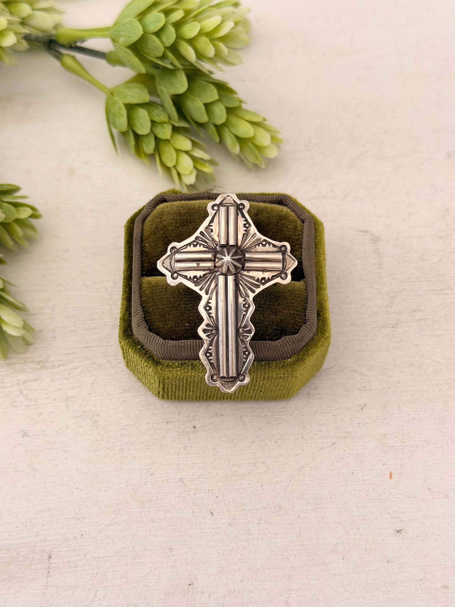 Navajo Made Sterling Silver Cross Adjustable Ring
