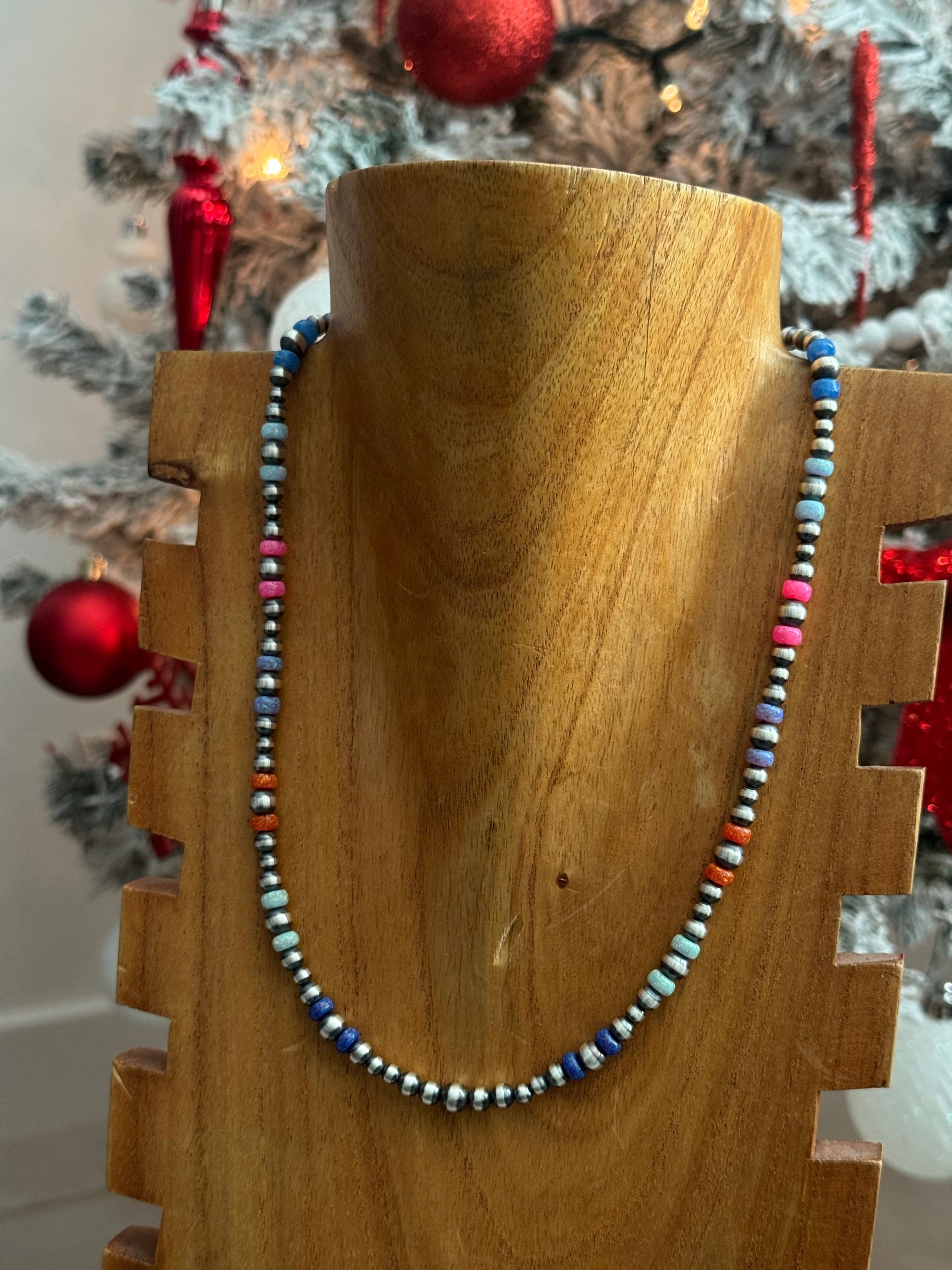 Navajo Strung Opal & Sterling Silver Beaded Pearl Necklace