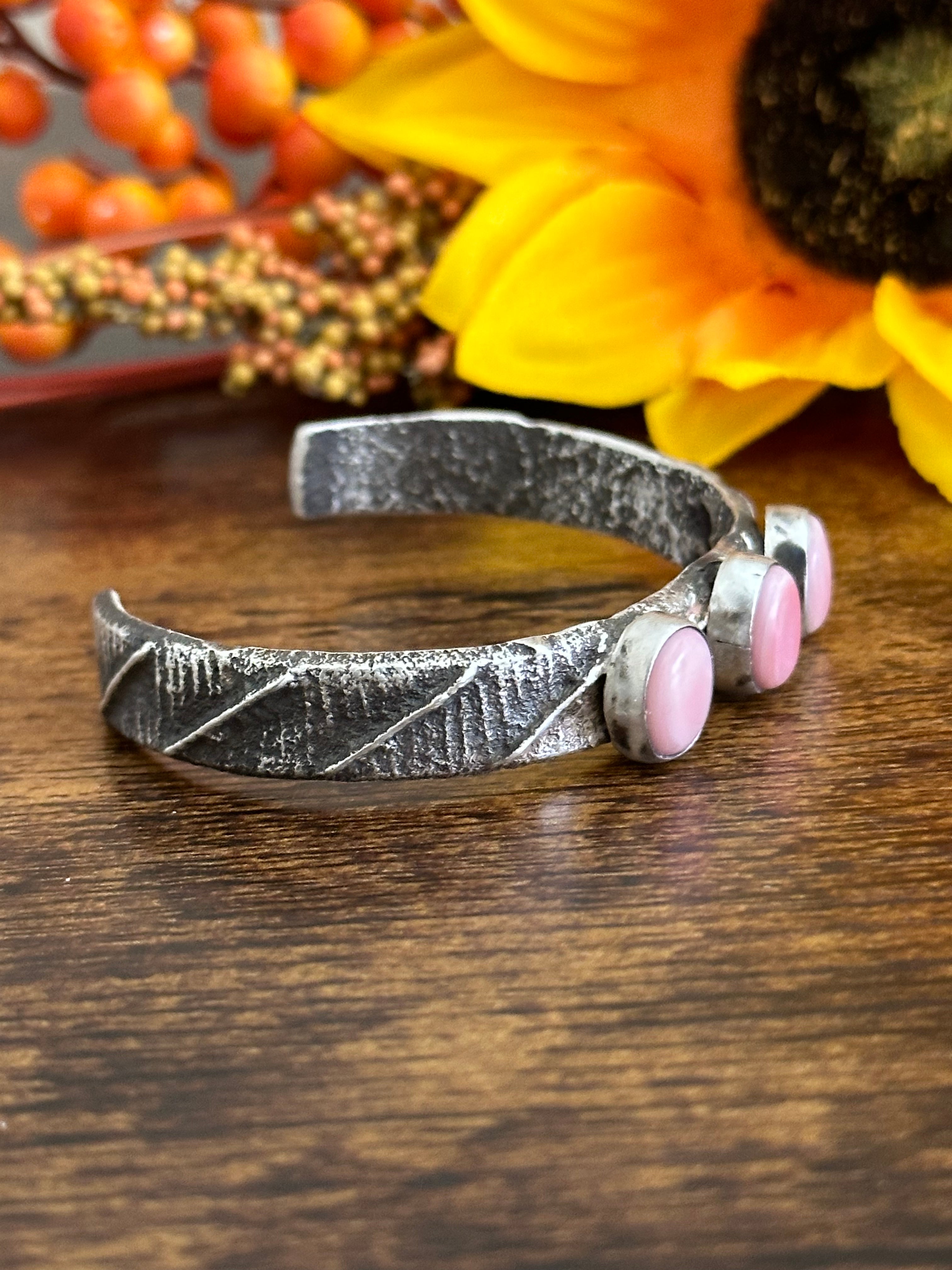 Wilson Dawes Pink Conch & Sterling Silver Tufa Cast Cuff Bracelet