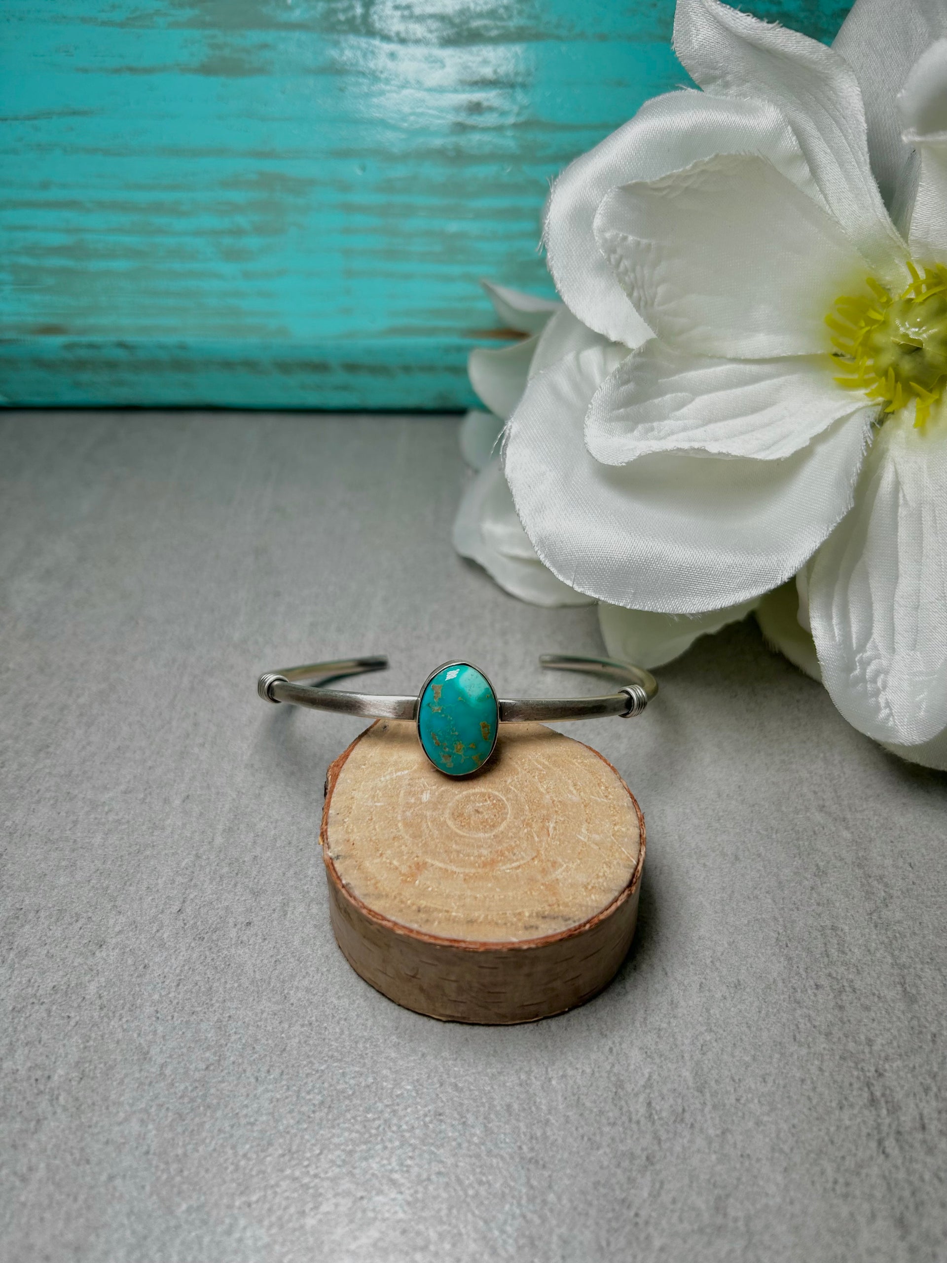Navajo Made Kingman Turquoise & Sterling Silver Cuff Bracelet