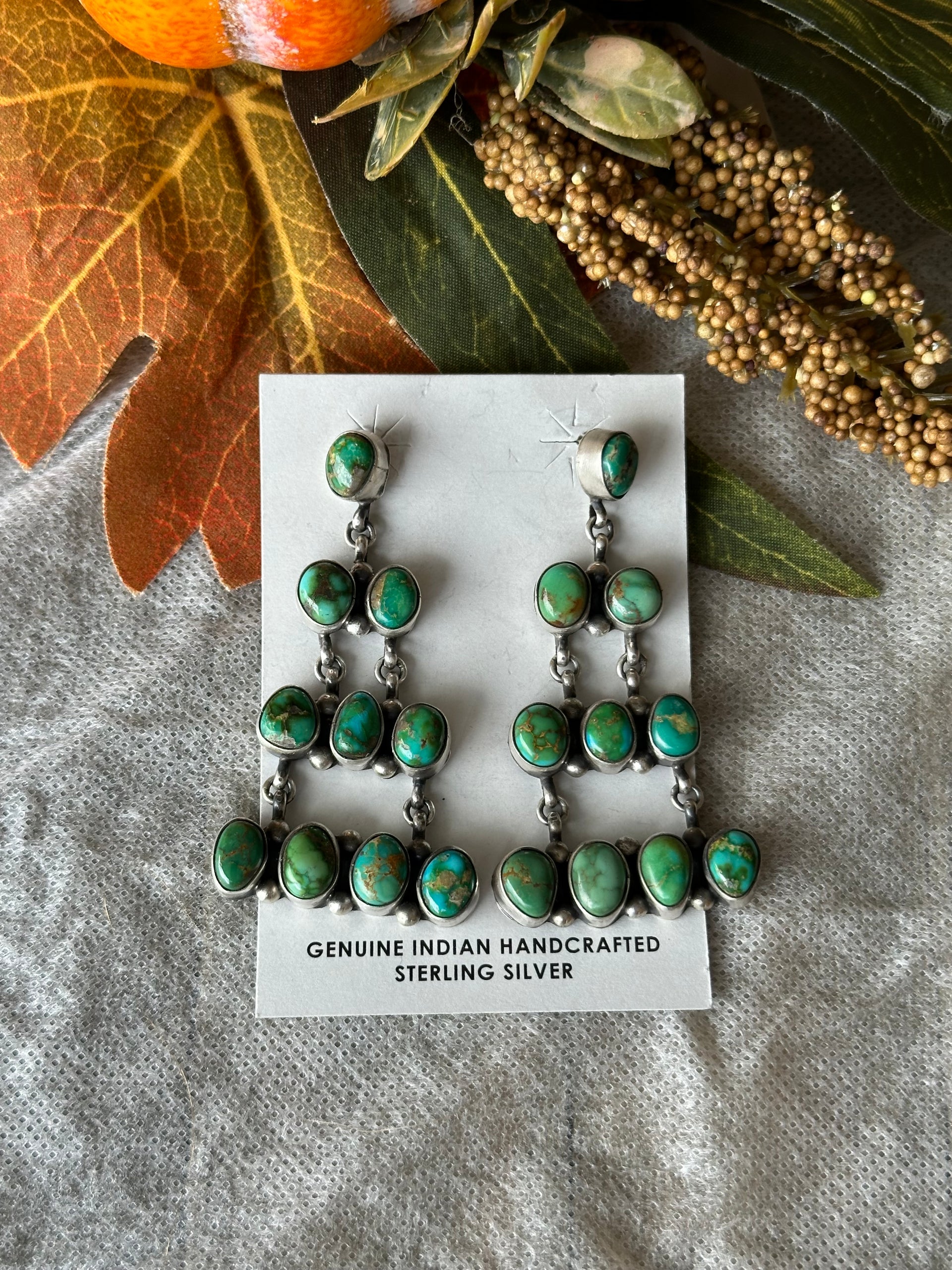 Timothy Yazzie Sonoran Gold Turquoise & Sterling Silver Post Cluster Dangle Earrings