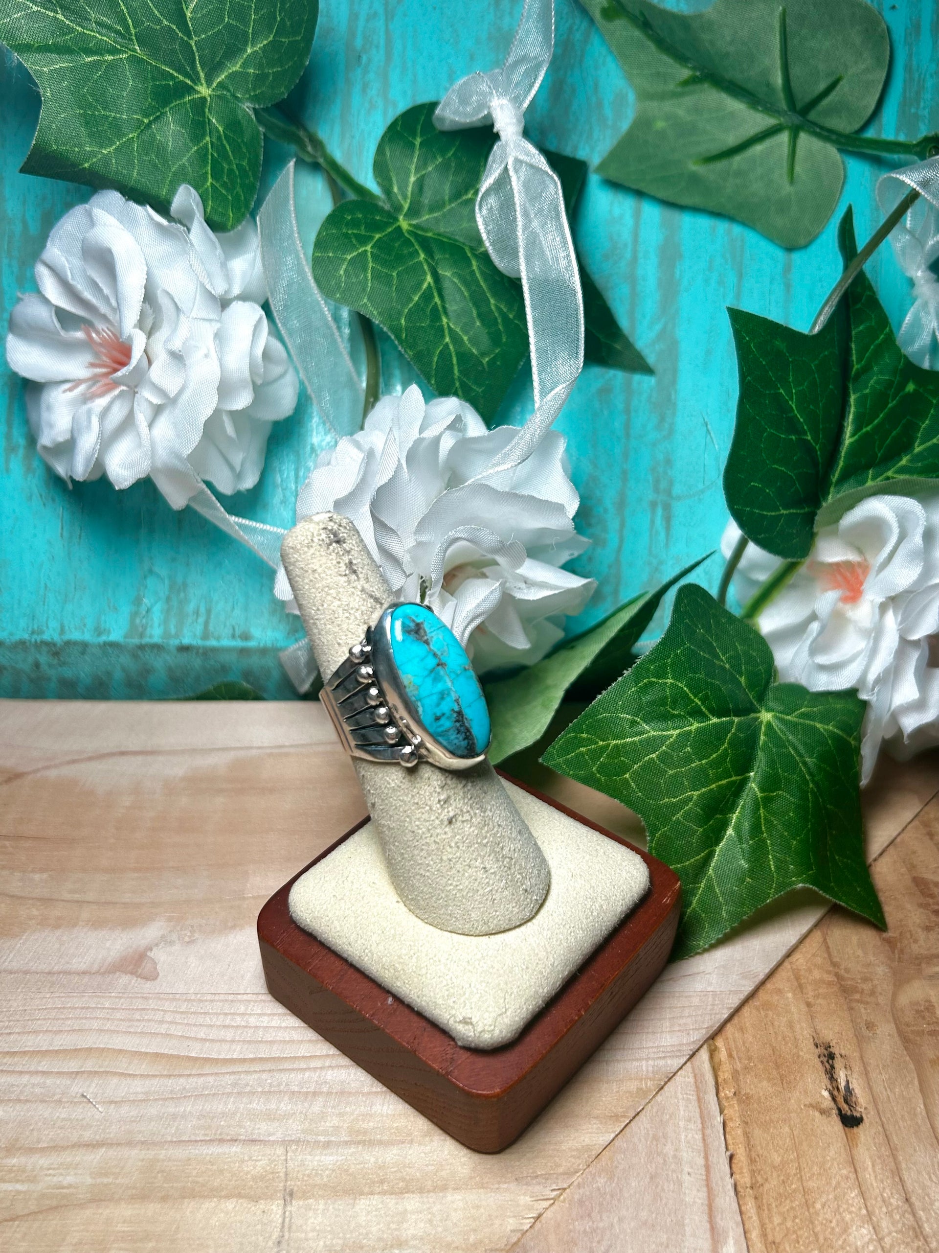 Navajo Made Egyptian Turquoise & Sterling Silver Ring Size 6.75