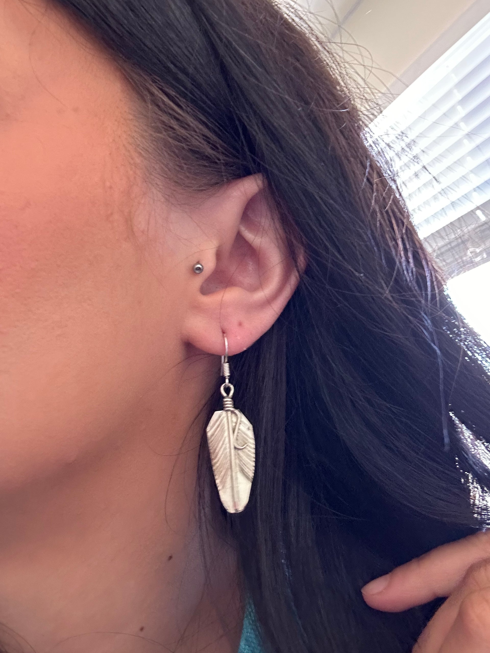 Bryon Begay Sterling Silver Feather Dangle Earrings