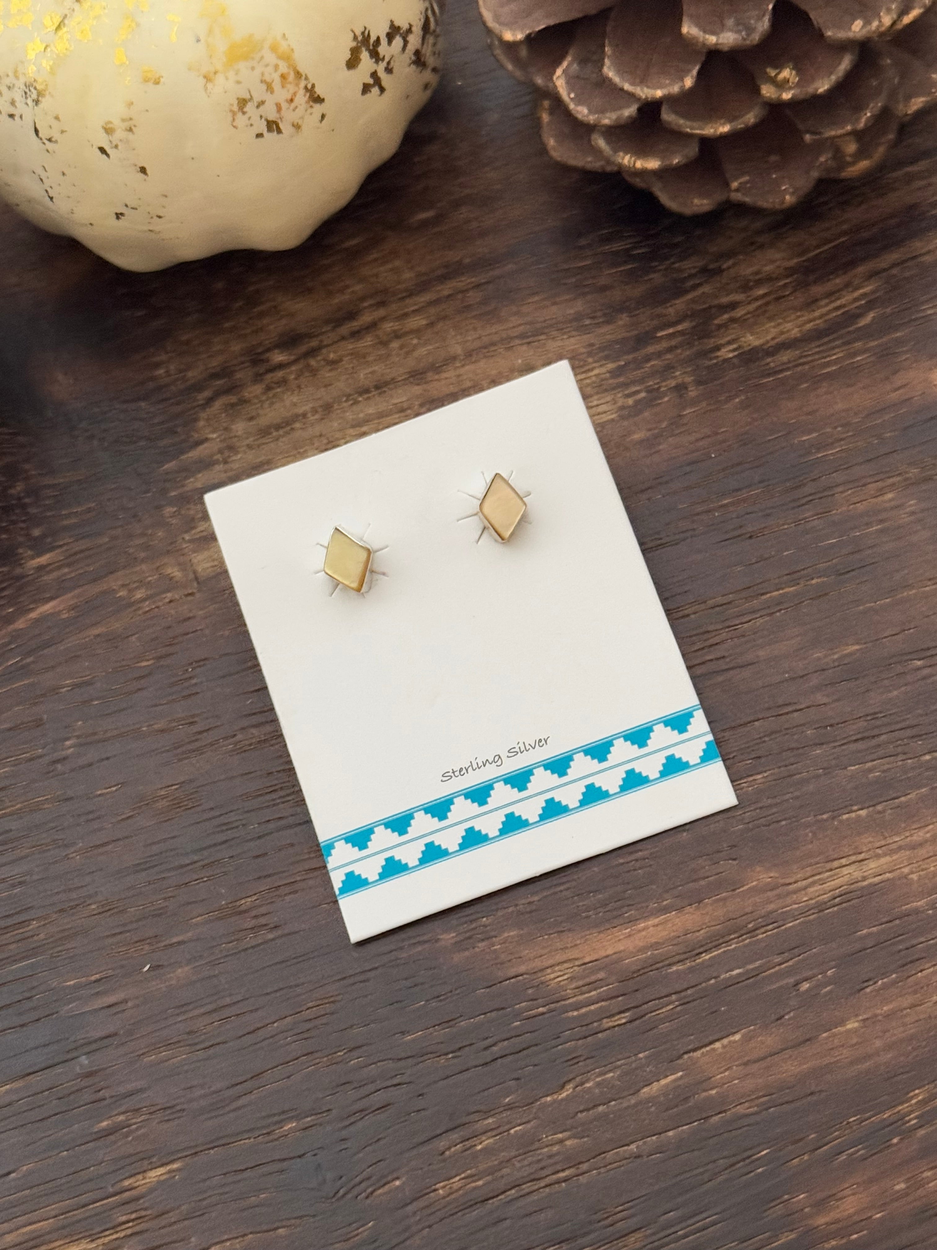 Navajo Made Mother of Pearl & Sterling Silver Post Earrings