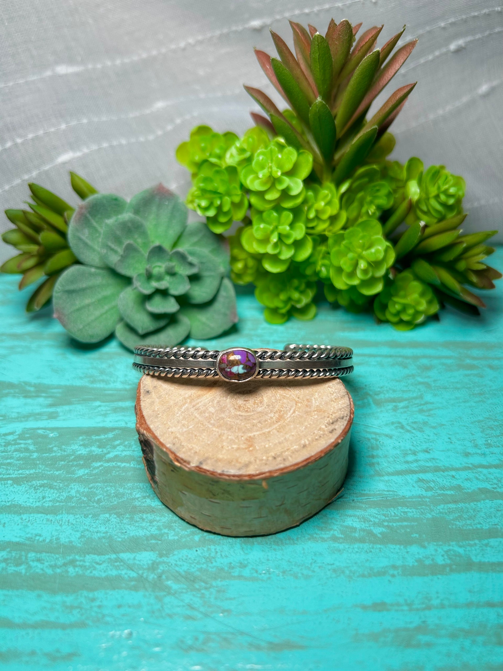 Navajo Made Mohave Turquoise & Sterling Silver Cuff Bracelet