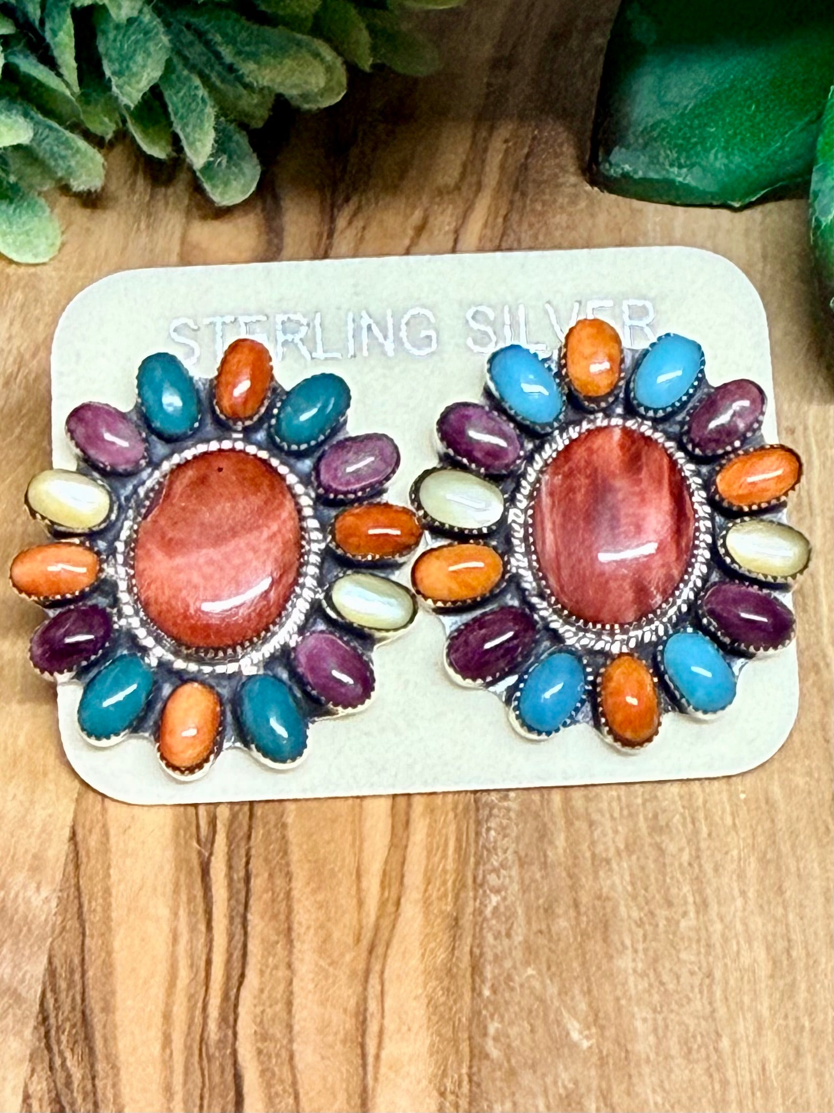 Southwest Handmade Multistone & Sterling Silver Earrings