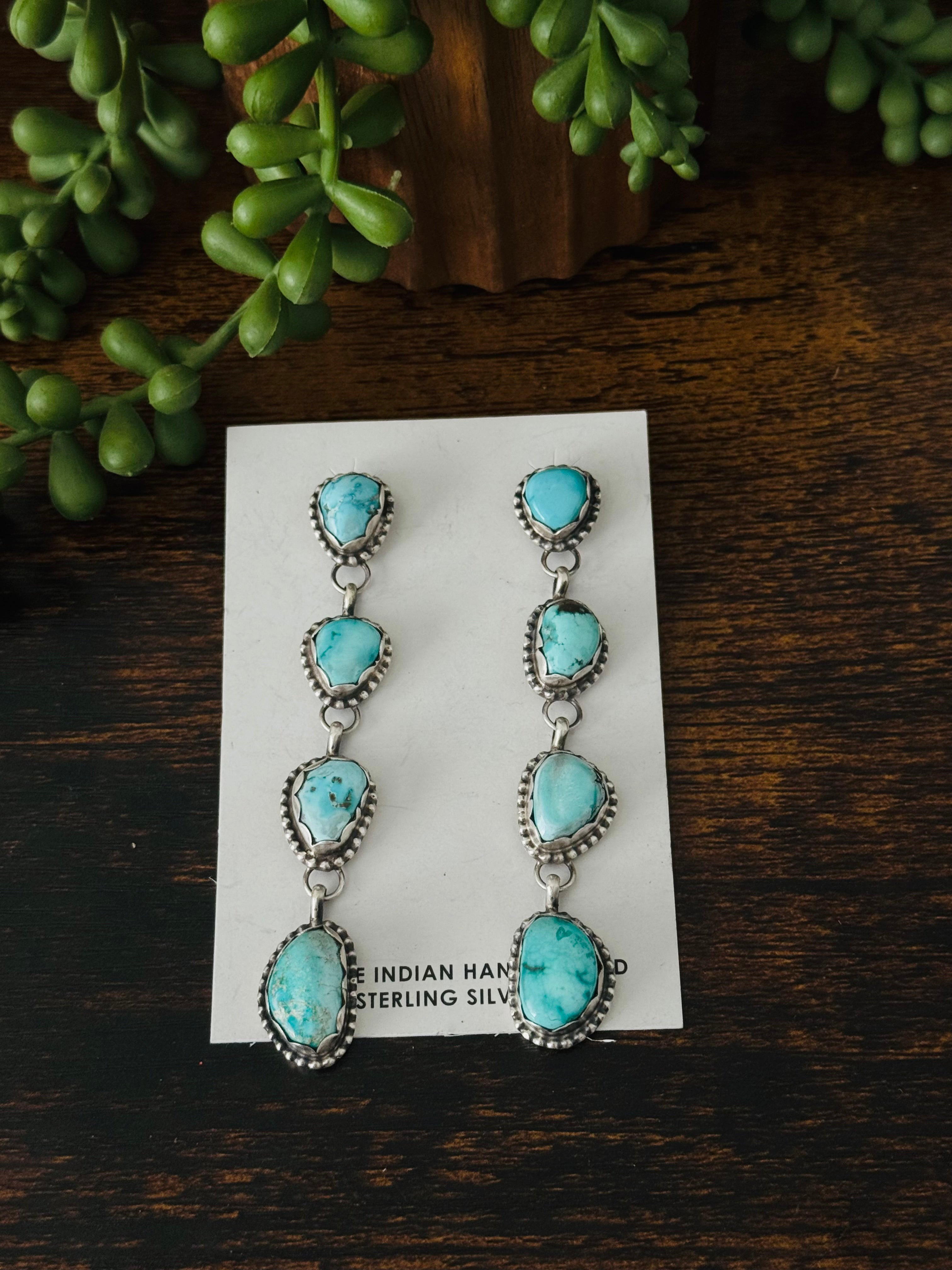 Dave Skeets Royston Turquoise & Sterling Silver Post Dangle Earrings